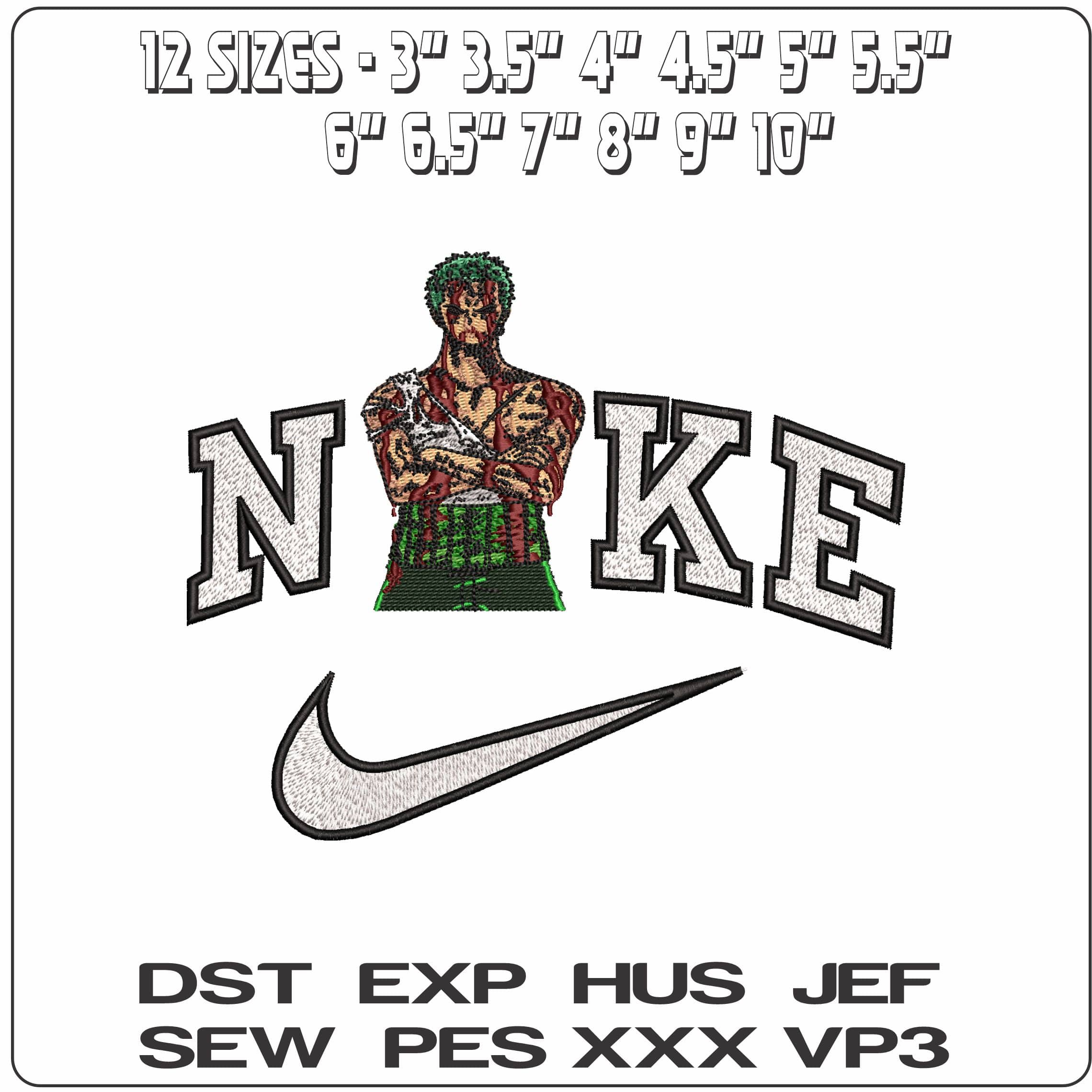 Nike Roronoa Zoro Torso One Piece Anime - Elegant embroidery design file - instant download — view 2