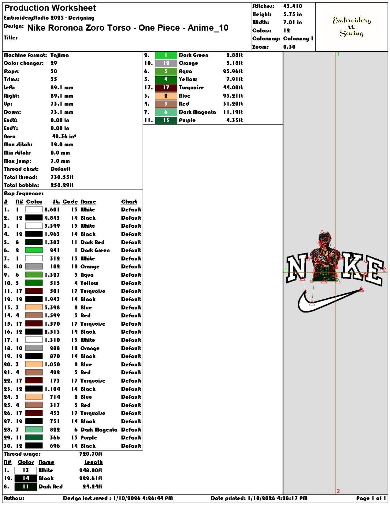 Nike Roronoa Zoro Torso One Piece Anime - Elegant embroidery design file - instant download — view 3