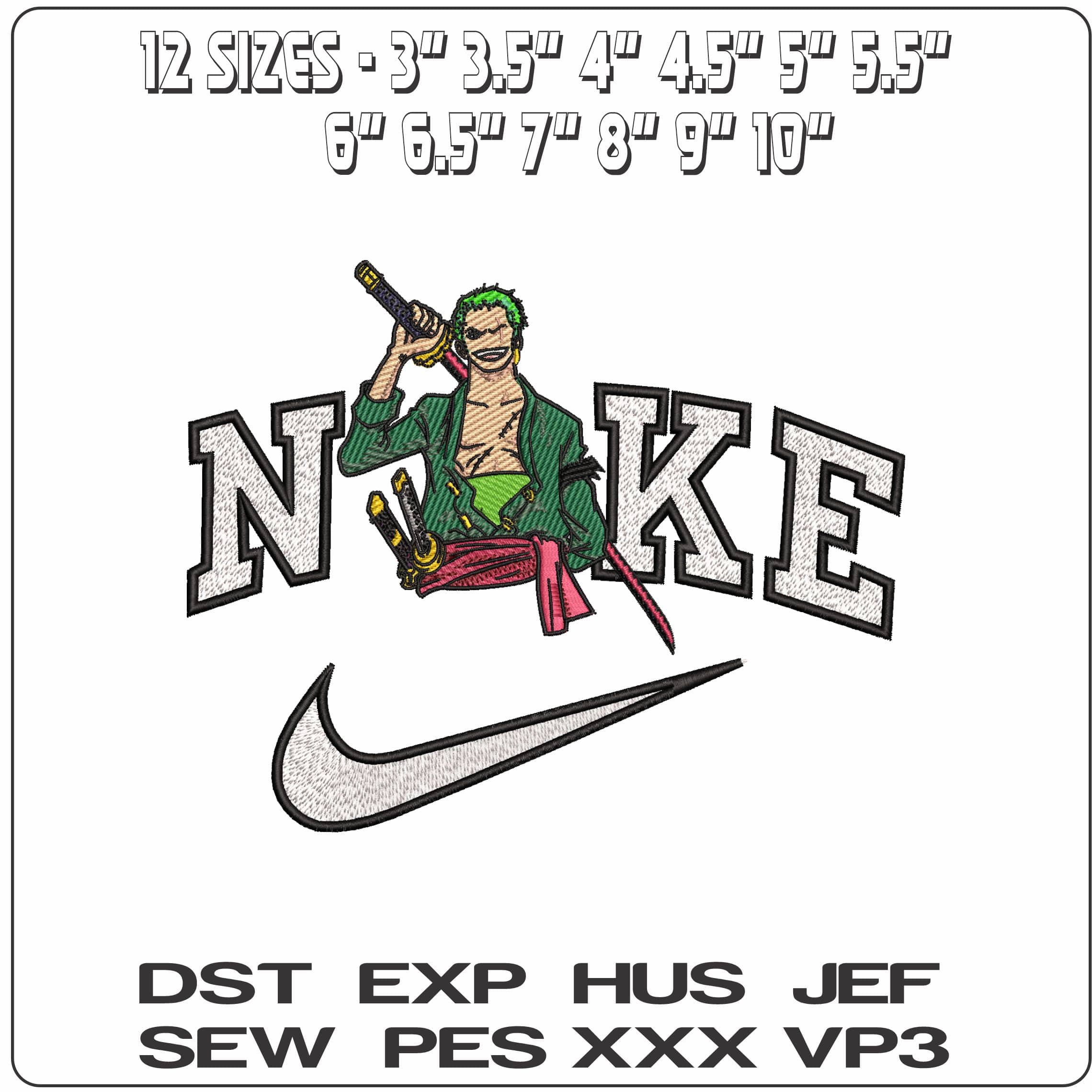 Nike Roronoa Zoro Torso with sword One Piece Anime - Elegant embroidery design file - instant download — view 2