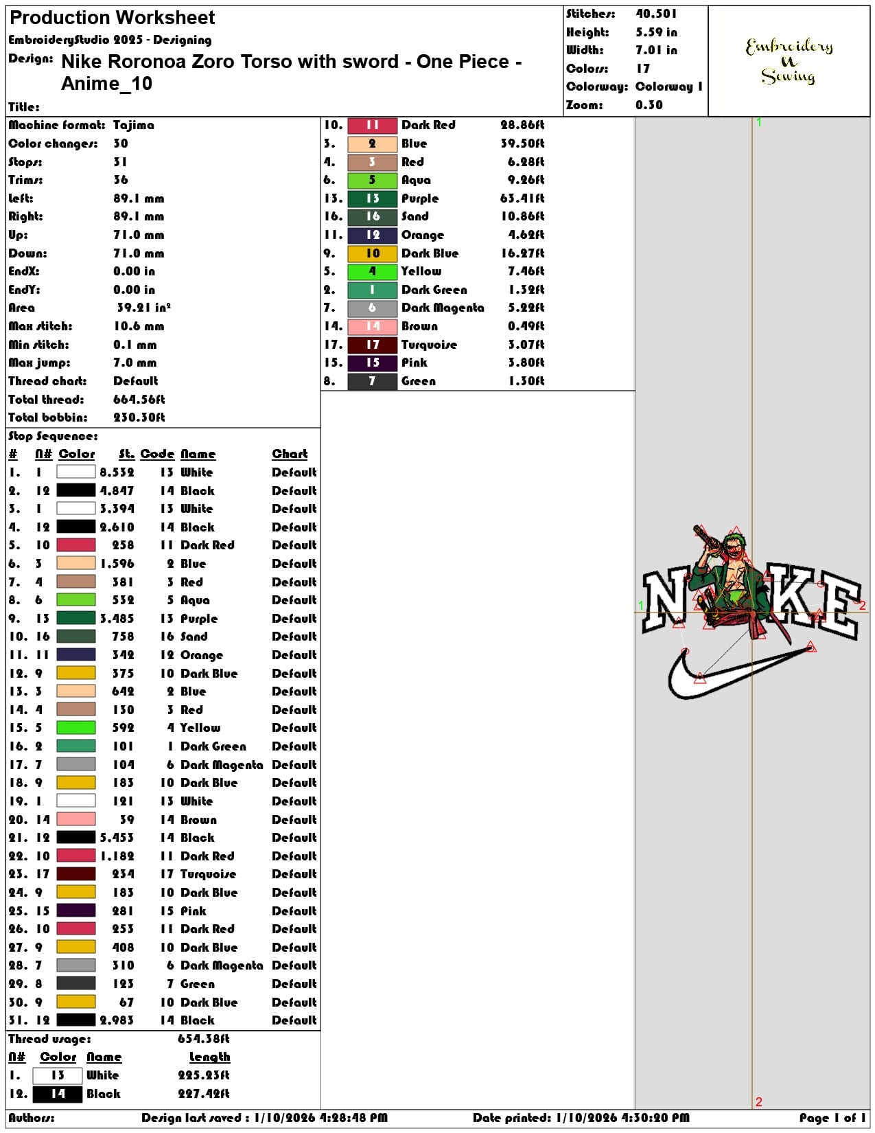 Nike Roronoa Zoro Torso with sword One Piece Anime - Elegant embroidery design file - instant download — view 3