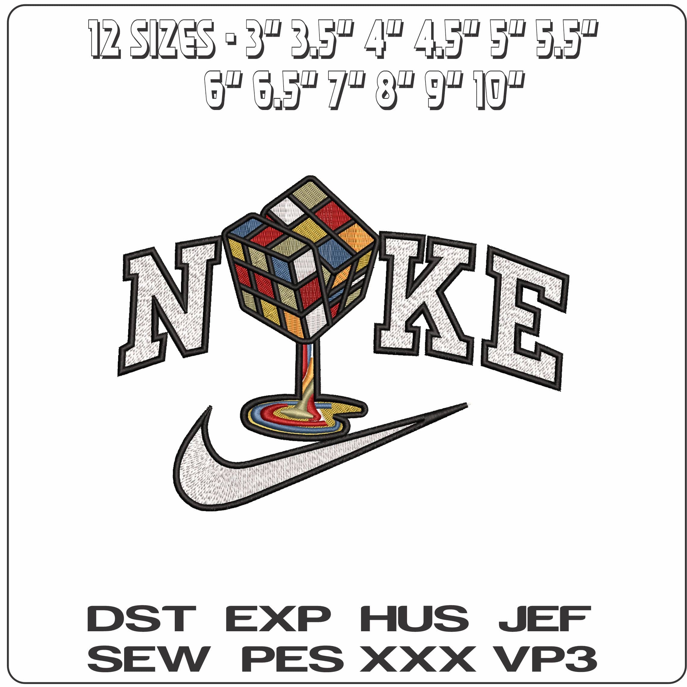 Nike Rubik Cube melting - Elegant embroidery design file - instant download — view 2