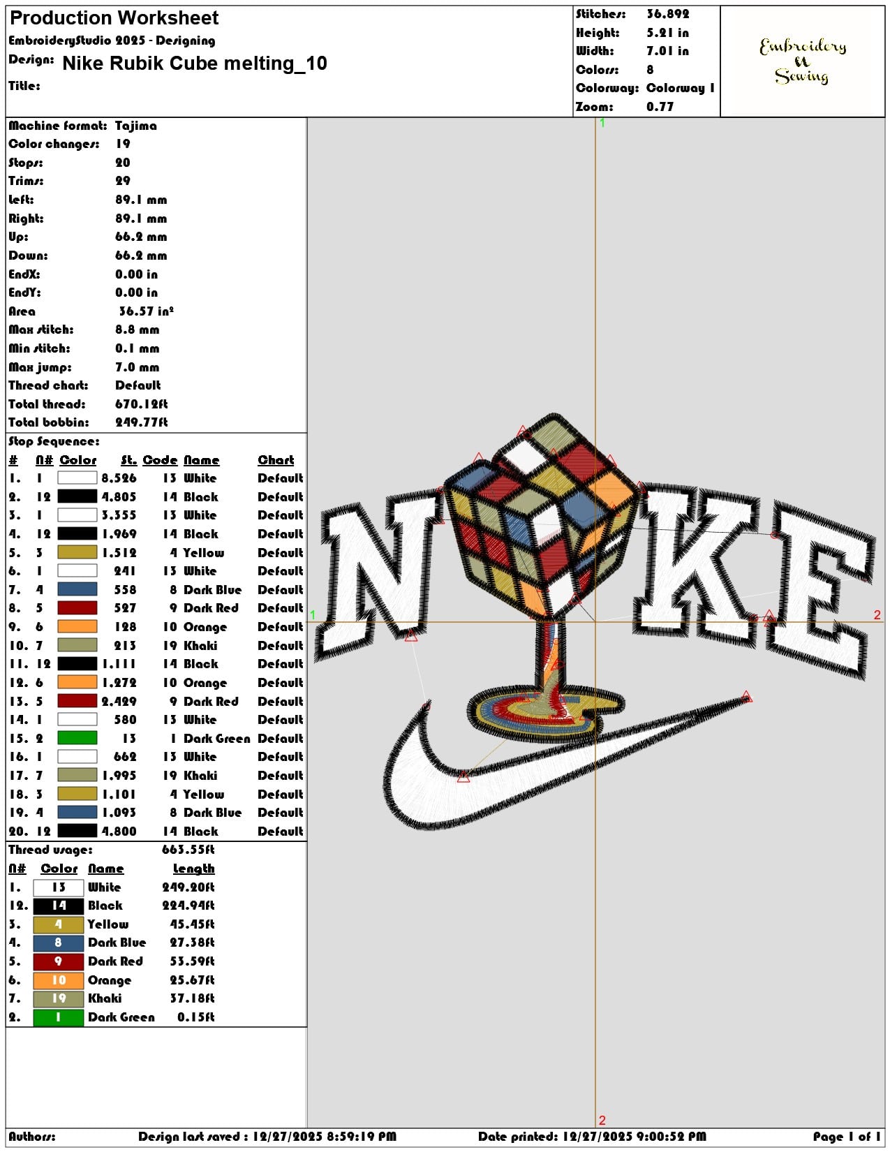 Nike Rubik Cube melting - Elegant embroidery design file - instant download — view 3