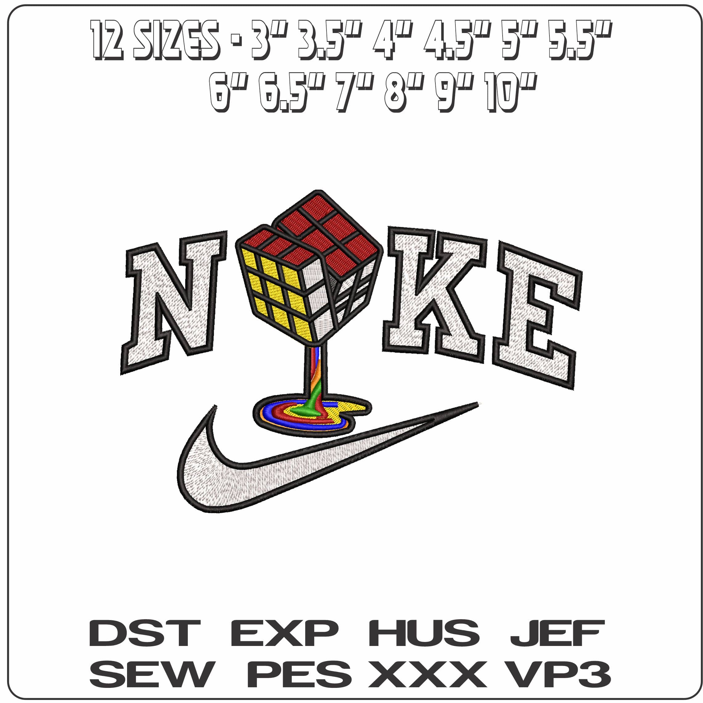 Nike Rubik Cube melting Complete - Elegant embroidery design file - instant download — view 2