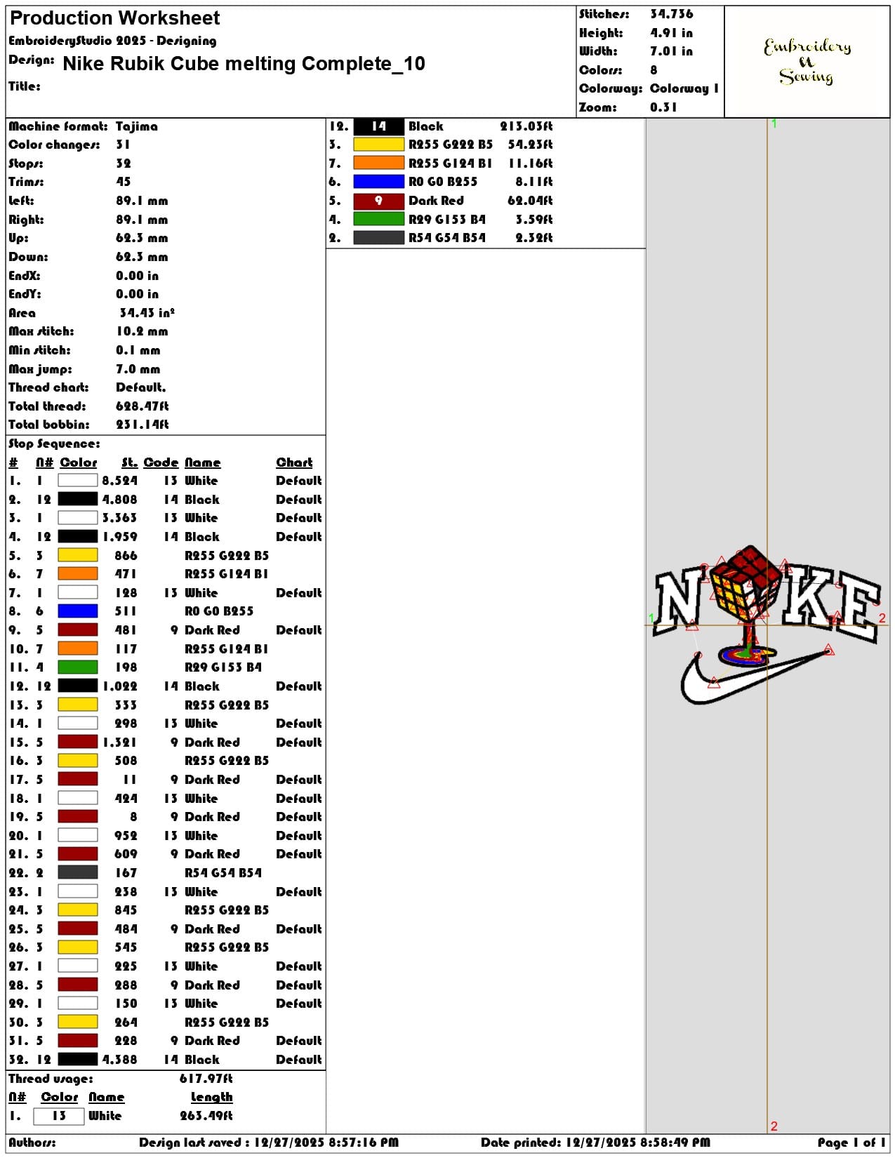 Nike Rubik Cube melting Complete - Elegant embroidery design file - instant download — view 3