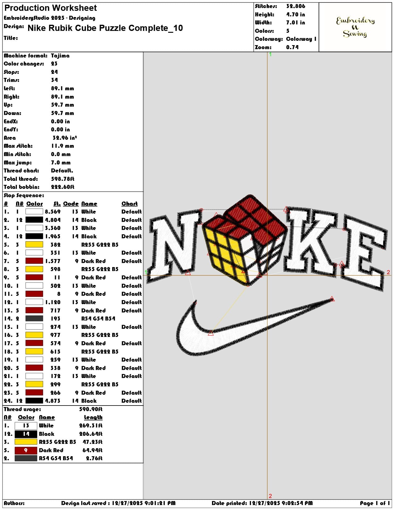 Nike Rubik Cube Puzzle Complete - Elegant embroidery design file - instant download — view 3