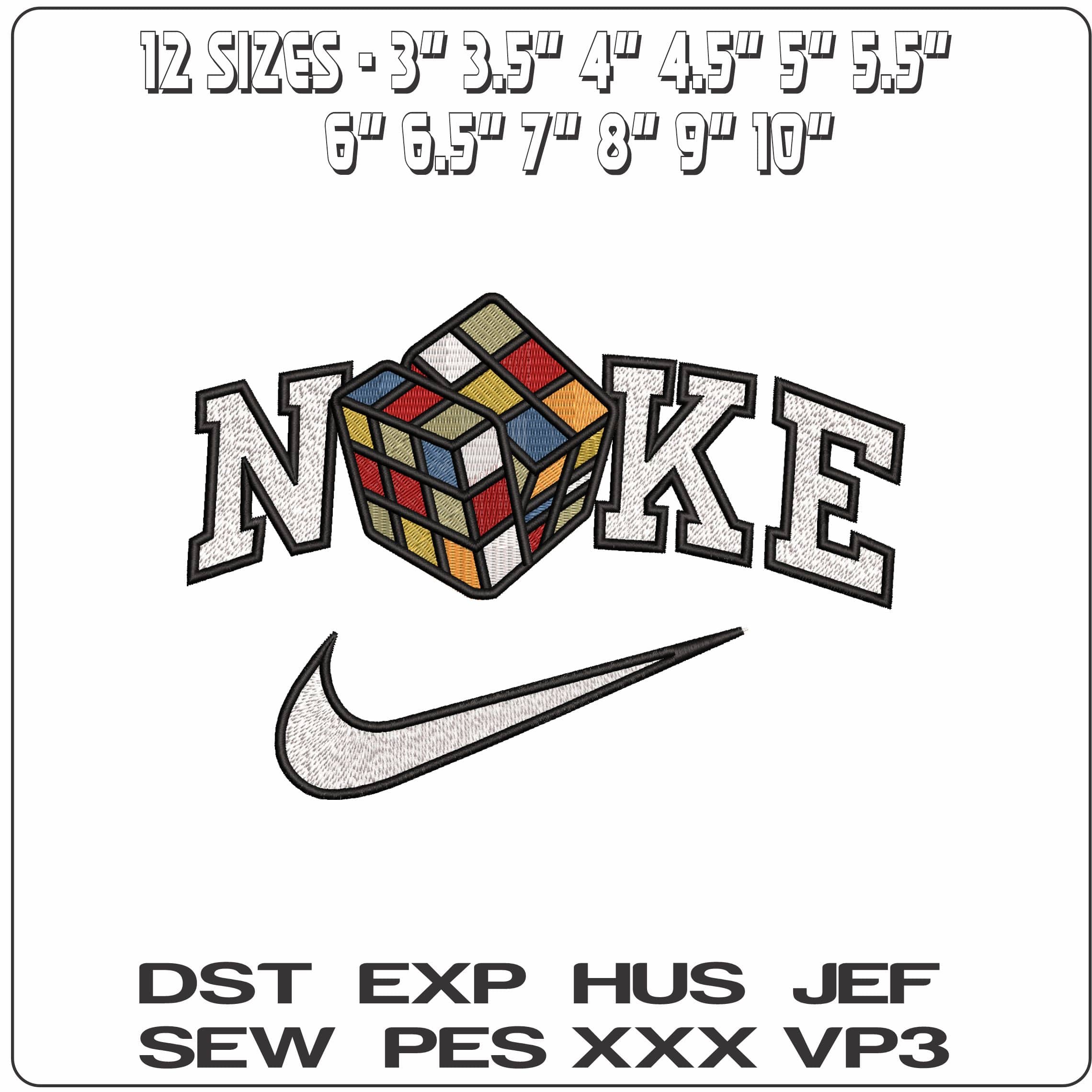 Nike Rubik Cube Puzzle mixed - Elegant embroidery design file - instant download — view 2