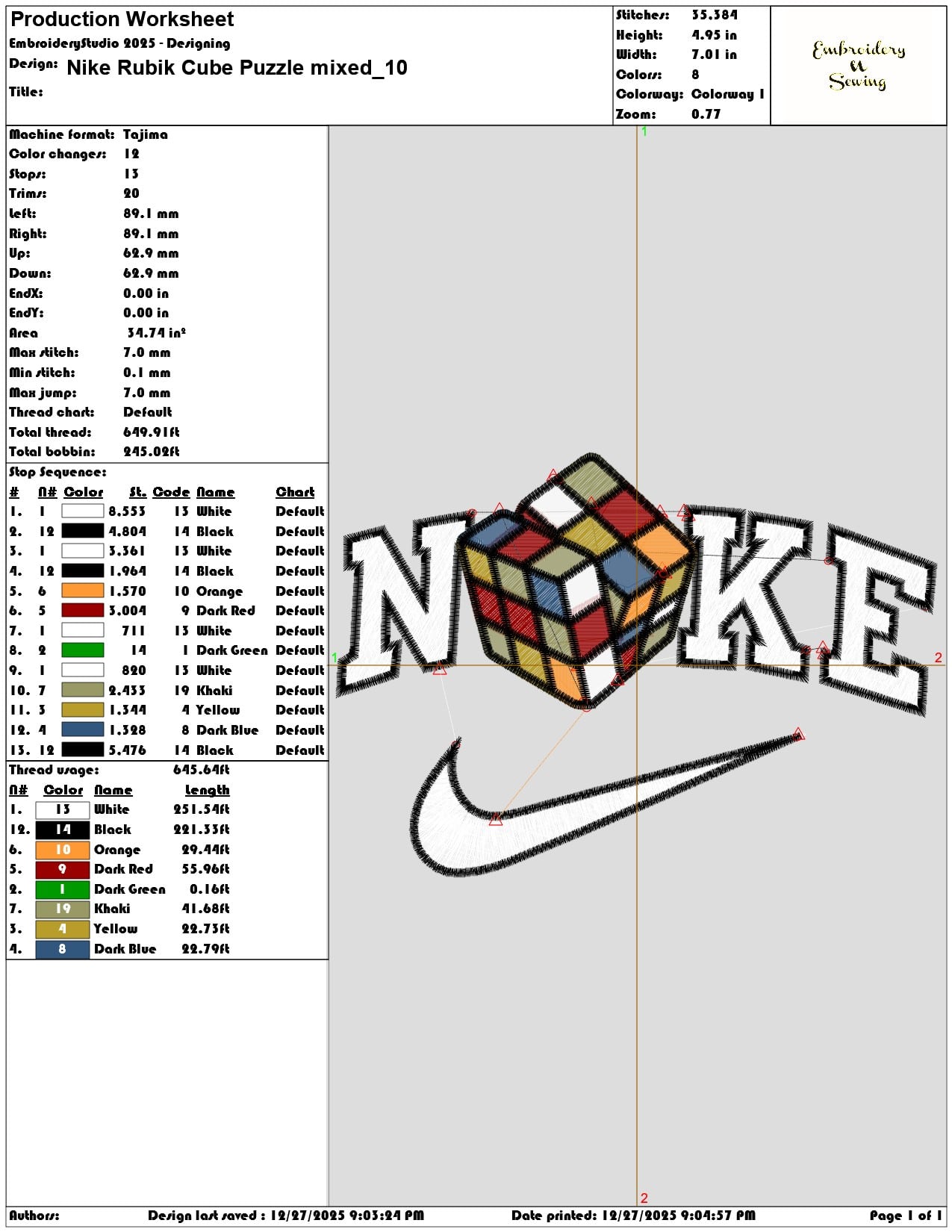 Nike Rubik Cube Puzzle mixed - Elegant embroidery design file - instant download — view 3