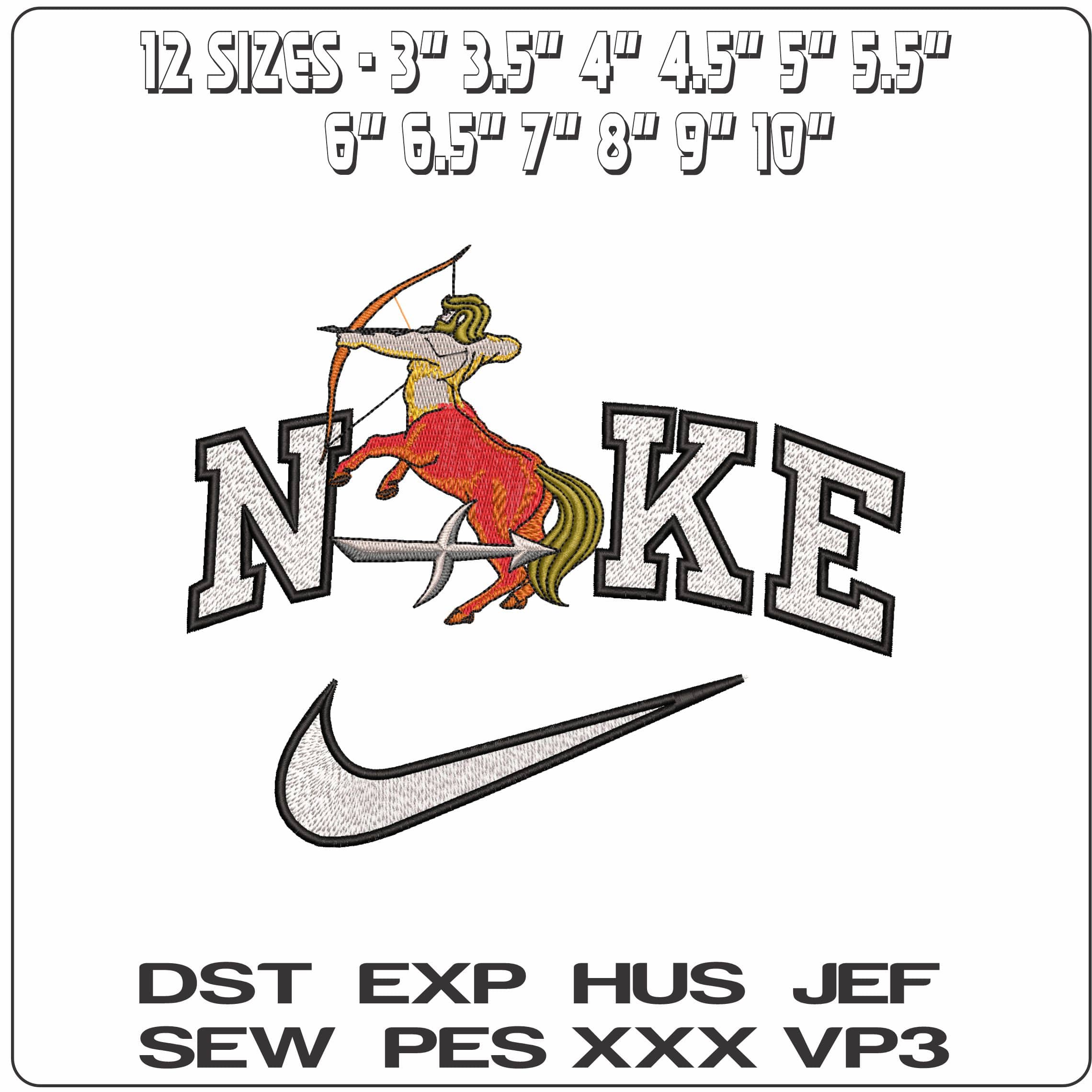 Nike Sagittarius Half Horse Man and Symbol Zodiac - Elegant embroidery design file - instant download — view 2