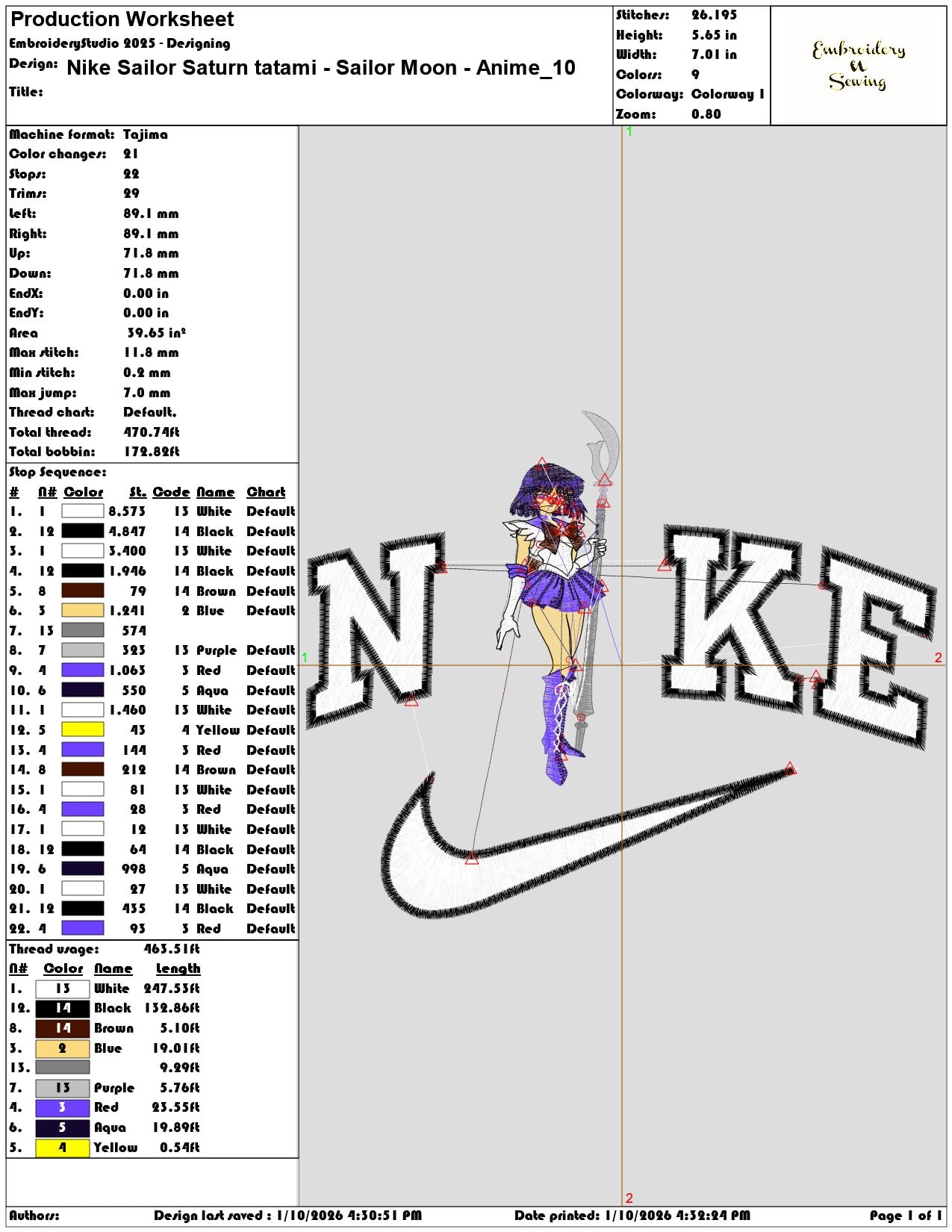 Nike Sailor Saturn tatami Sailor Moon Anime - Elegant embroidery design file - instant download — view 3