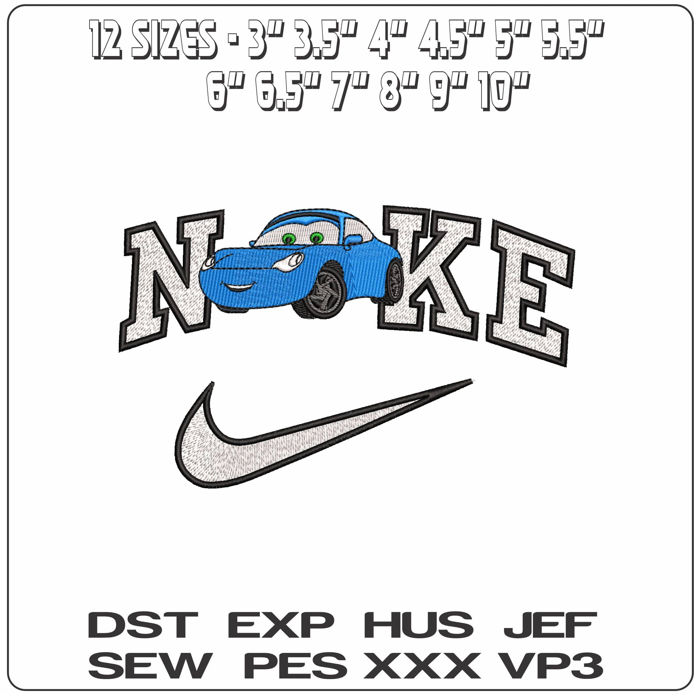 Nike Sally Carrera Cars - Elegant embroidery design file - instant download — view 2