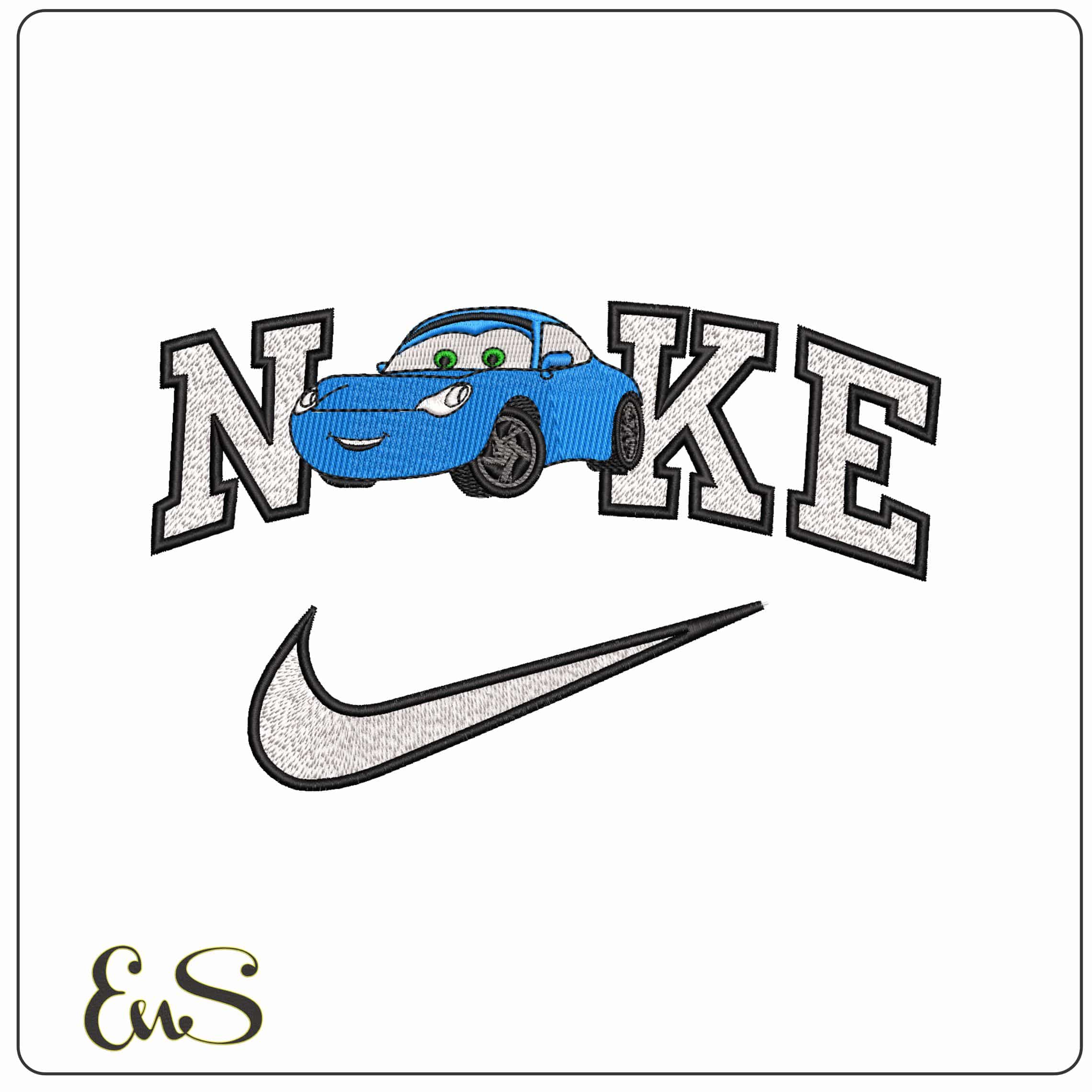 Nike Sally Carrera Cars - Elegant embroidery design file - instant download