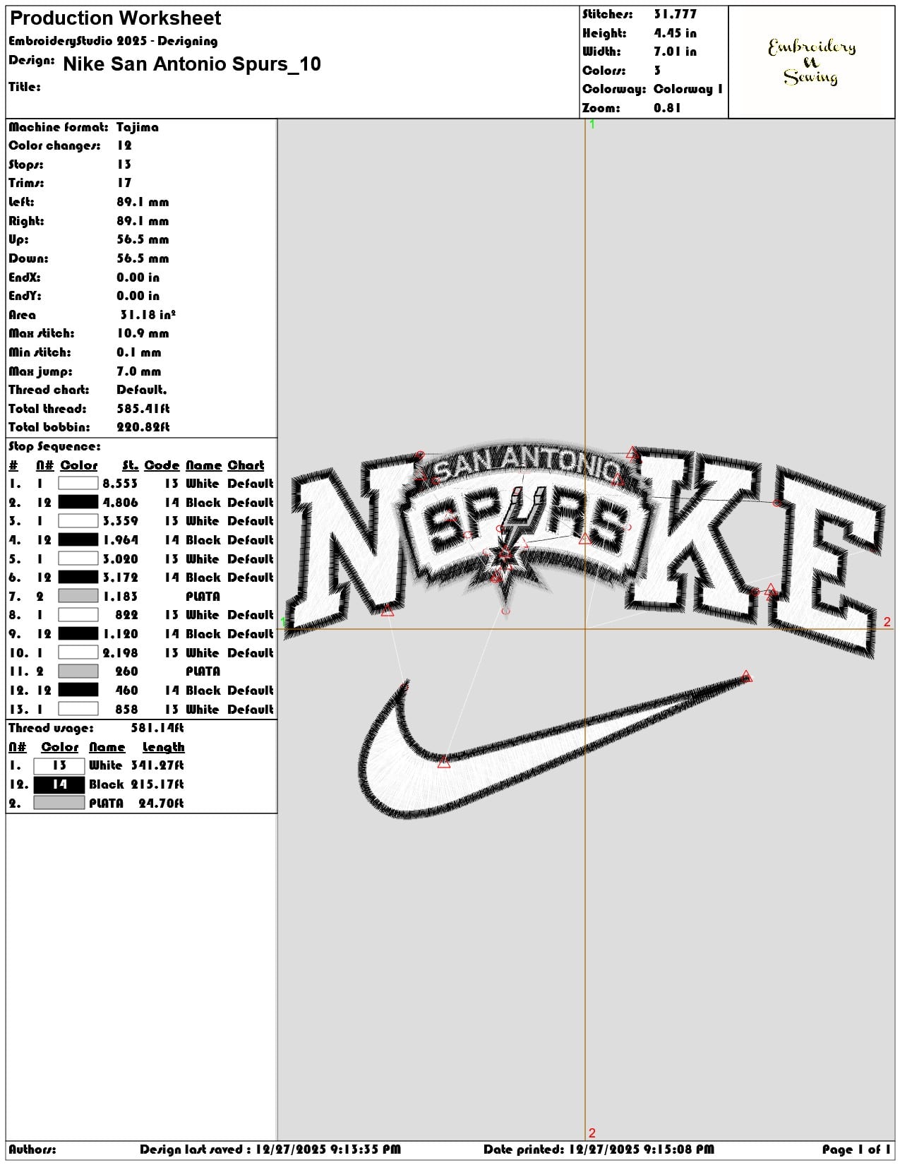 Nike San Antonio Spurs - Elegant embroidery design file - instant download — view 3
