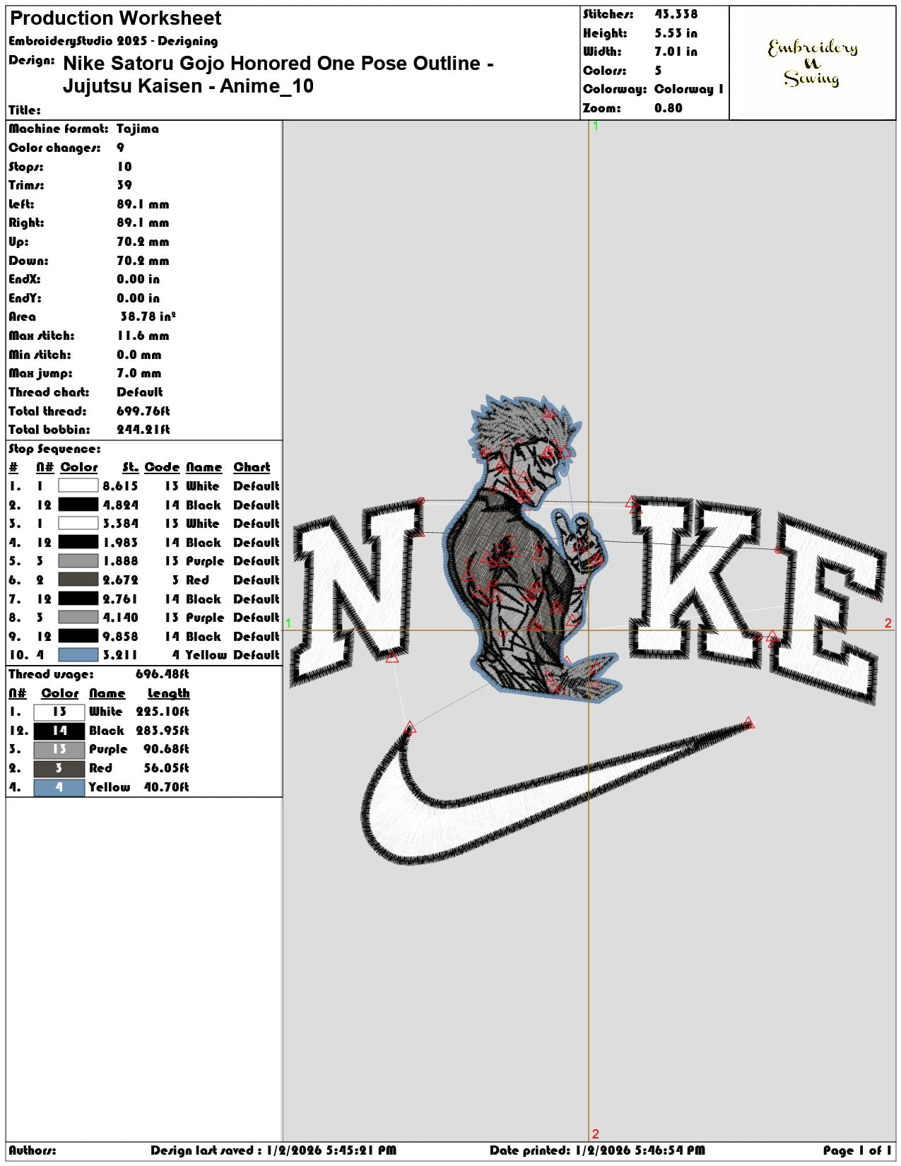 Nike Satoru Gojo Honored One Pose Outline Jujutsu Kaisen Anime - Elegant embroidery design file - instant download — view 3
