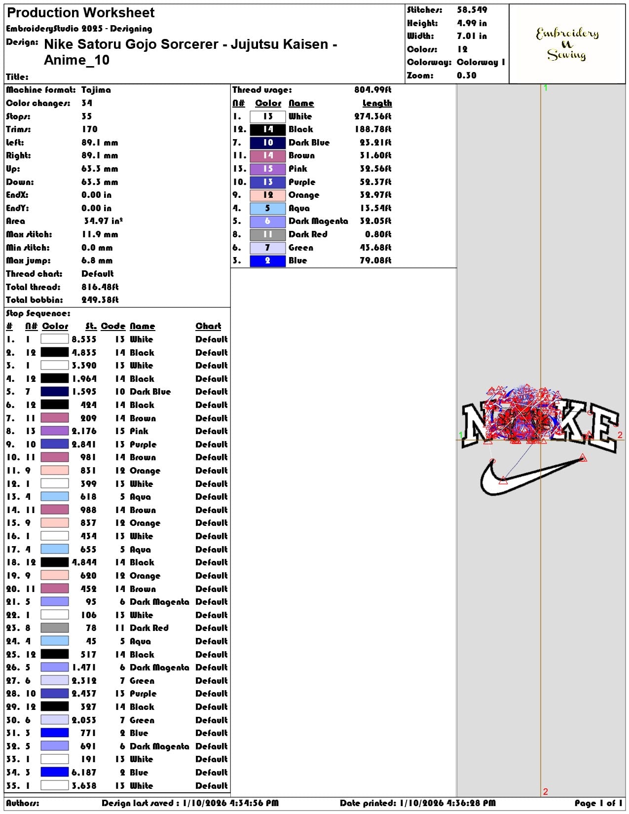 Nike Satoru Gojo Sorcerer Jujutsu Kaisen Anime - Elegant embroidery design file - instant download — view 3