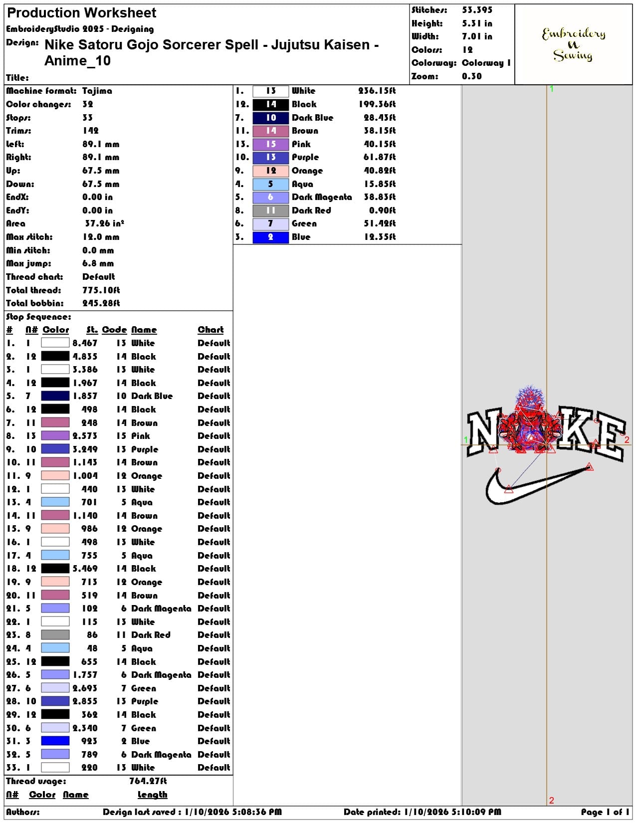 Nike Satoru Gojo Sorcerer Spell Jujutsu Kaisen Anime - Elegant embroidery design file - instant download — view 3