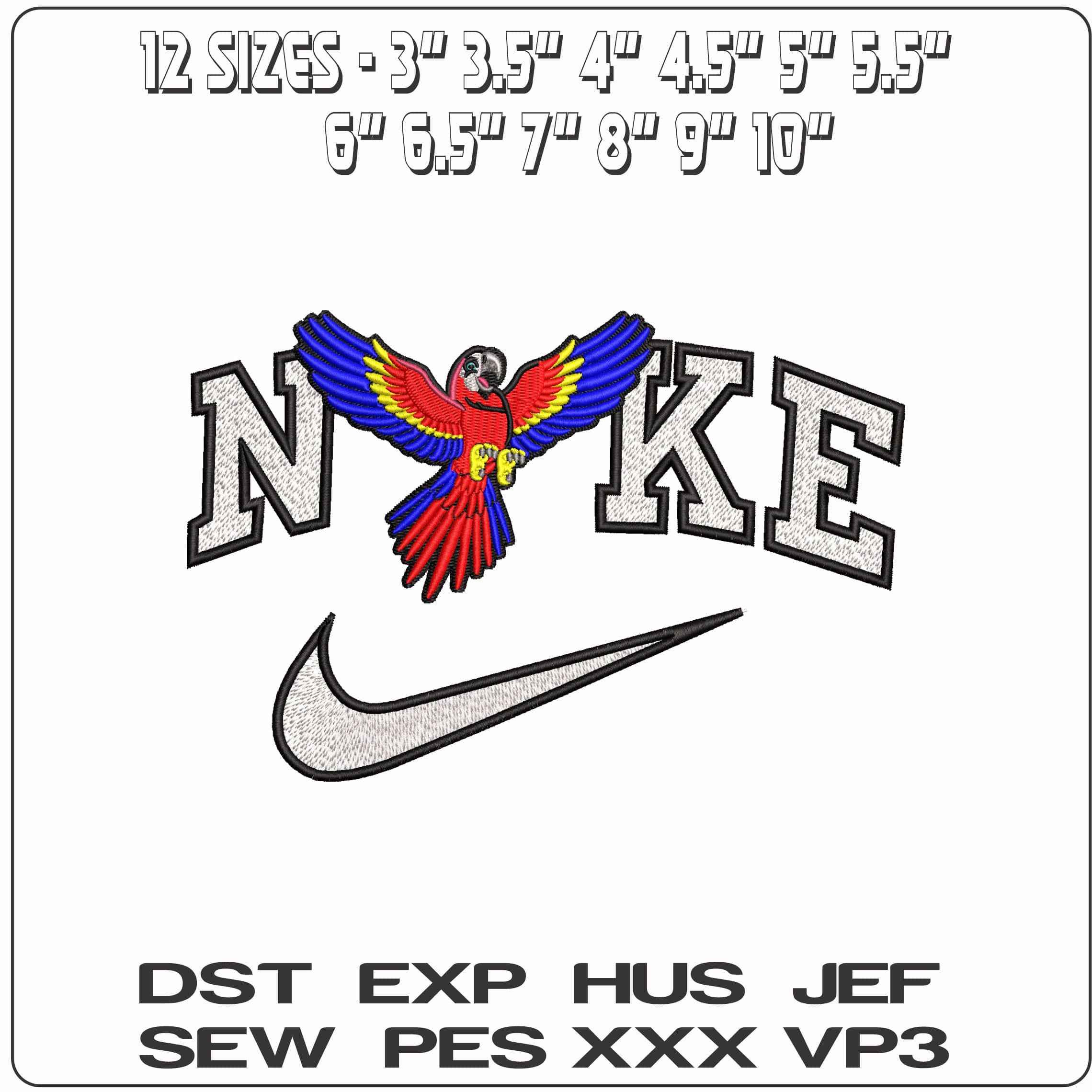 Nike Scarlet Macaw Cartoon Bird  - Elegant embroidery design file - instant download — view 2