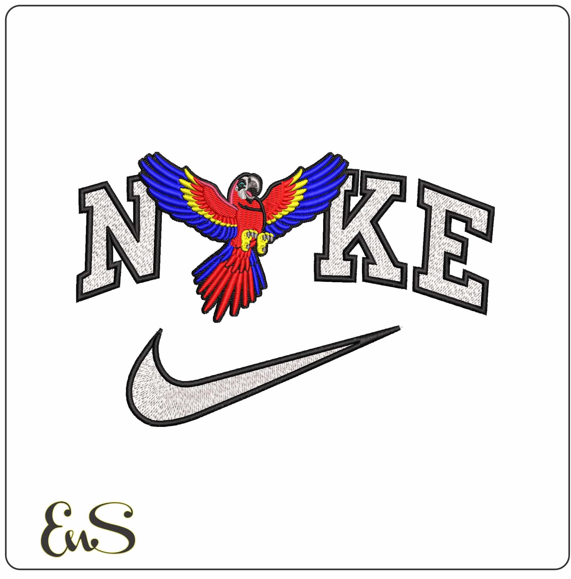 Nike Scarlet Macaw Cartoon Bird  - Elegant embroidery design file - instant download