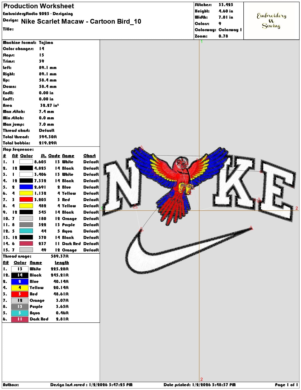 Nike Scarlet Macaw Cartoon Bird  - Elegant embroidery design file - instant download — view 3