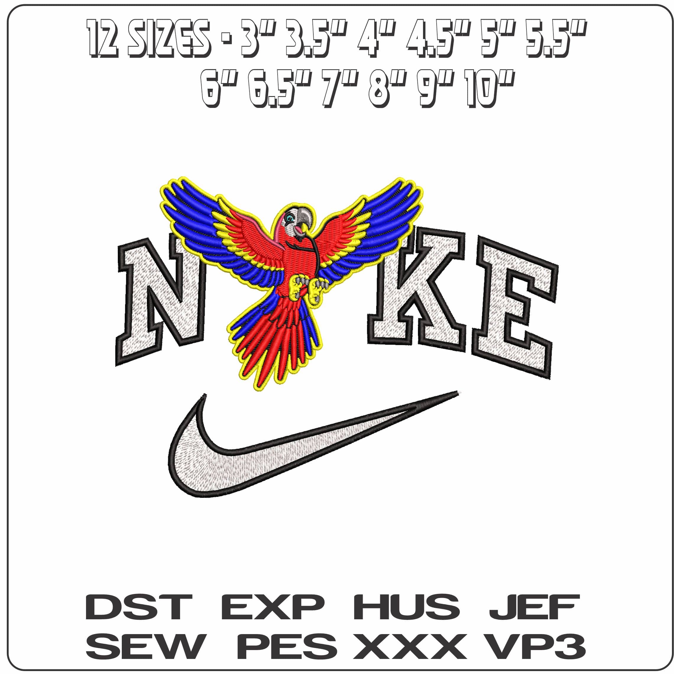 Nike Scarlet Macaw Outline Cartoon Bird  - Elegant embroidery design file - instant download — view 2