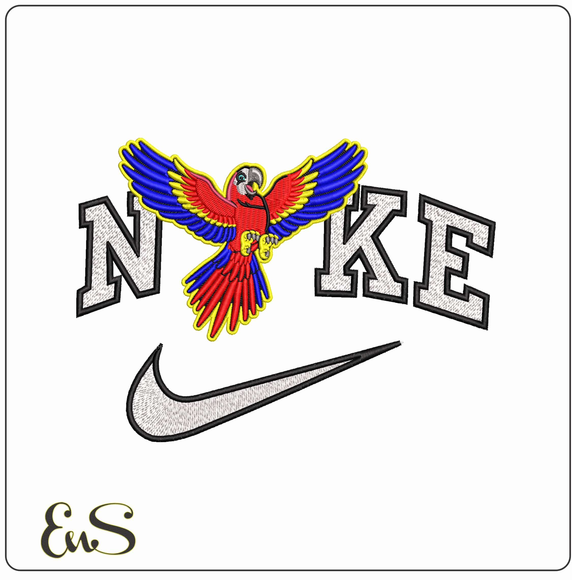 Nike Scarlet Macaw Outline Cartoon Bird  - Elegant embroidery design file - instant download