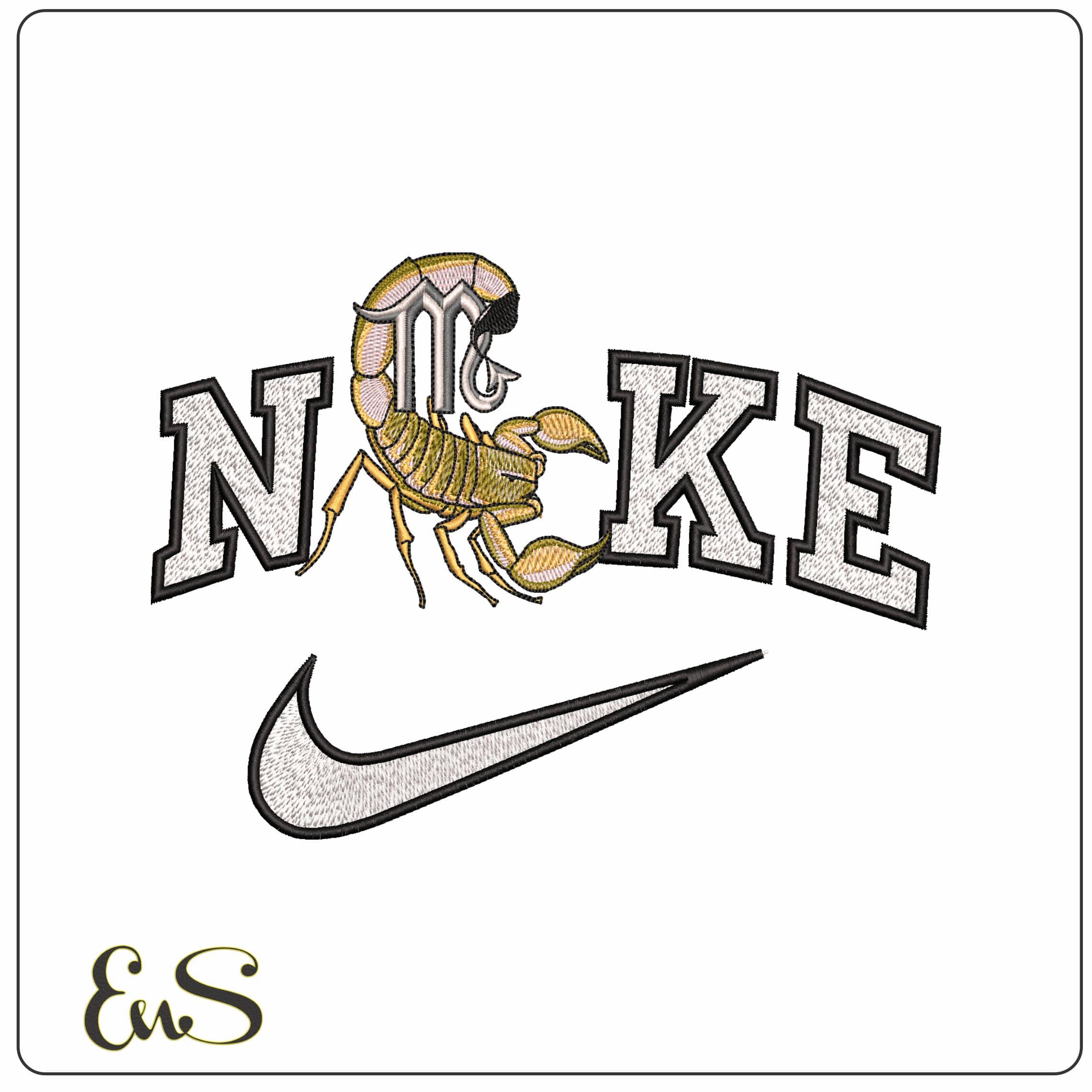Nike Scorpio Scorpion and Symbol Zodiac - Elegant embroidery design file - instant download