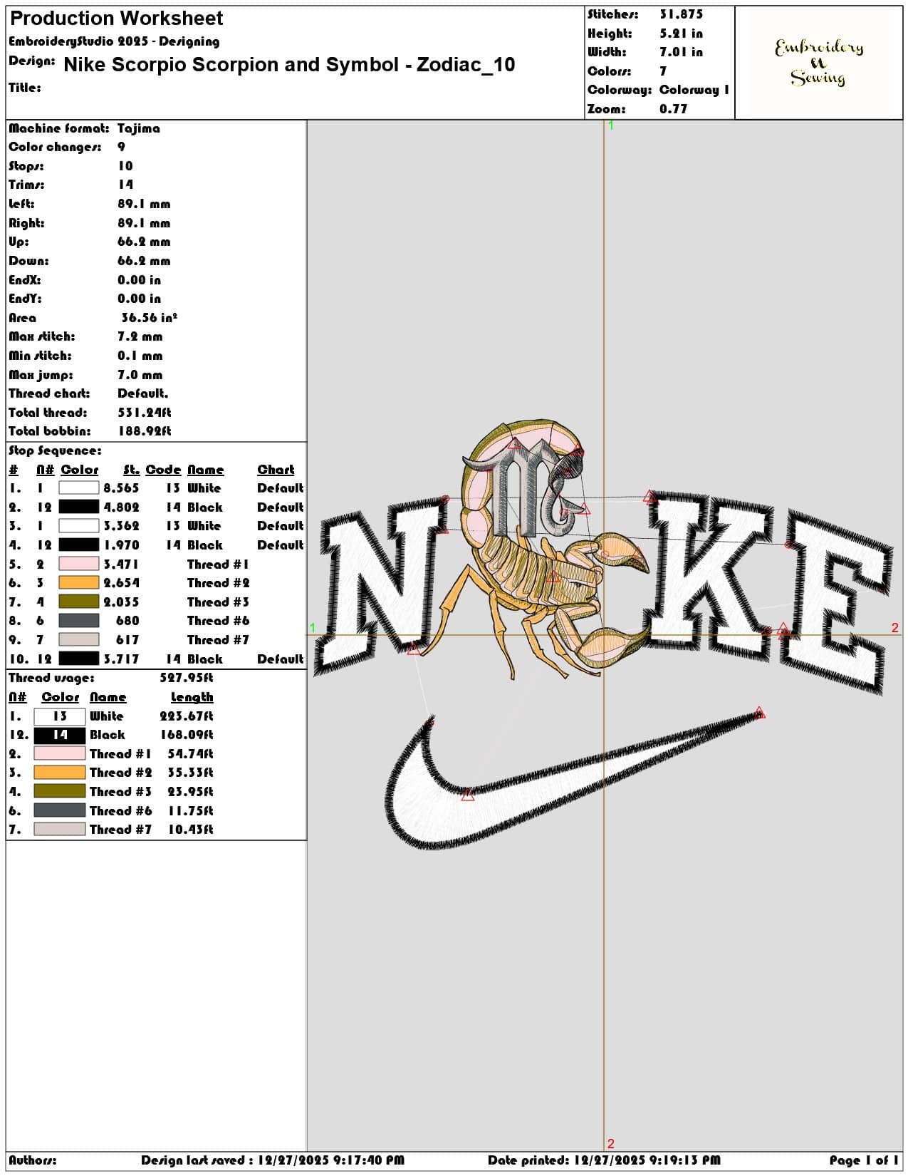 Nike Scorpio Scorpion and Symbol Zodiac - Elegant embroidery design file - instant download — view 3