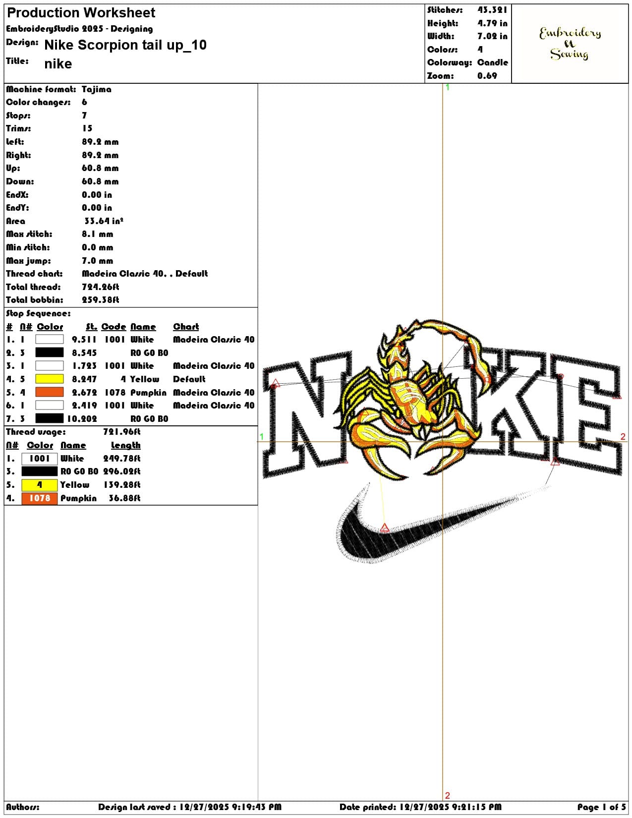 Nike Scorpion tail up - Elegant embroidery design file - instant download — view 3