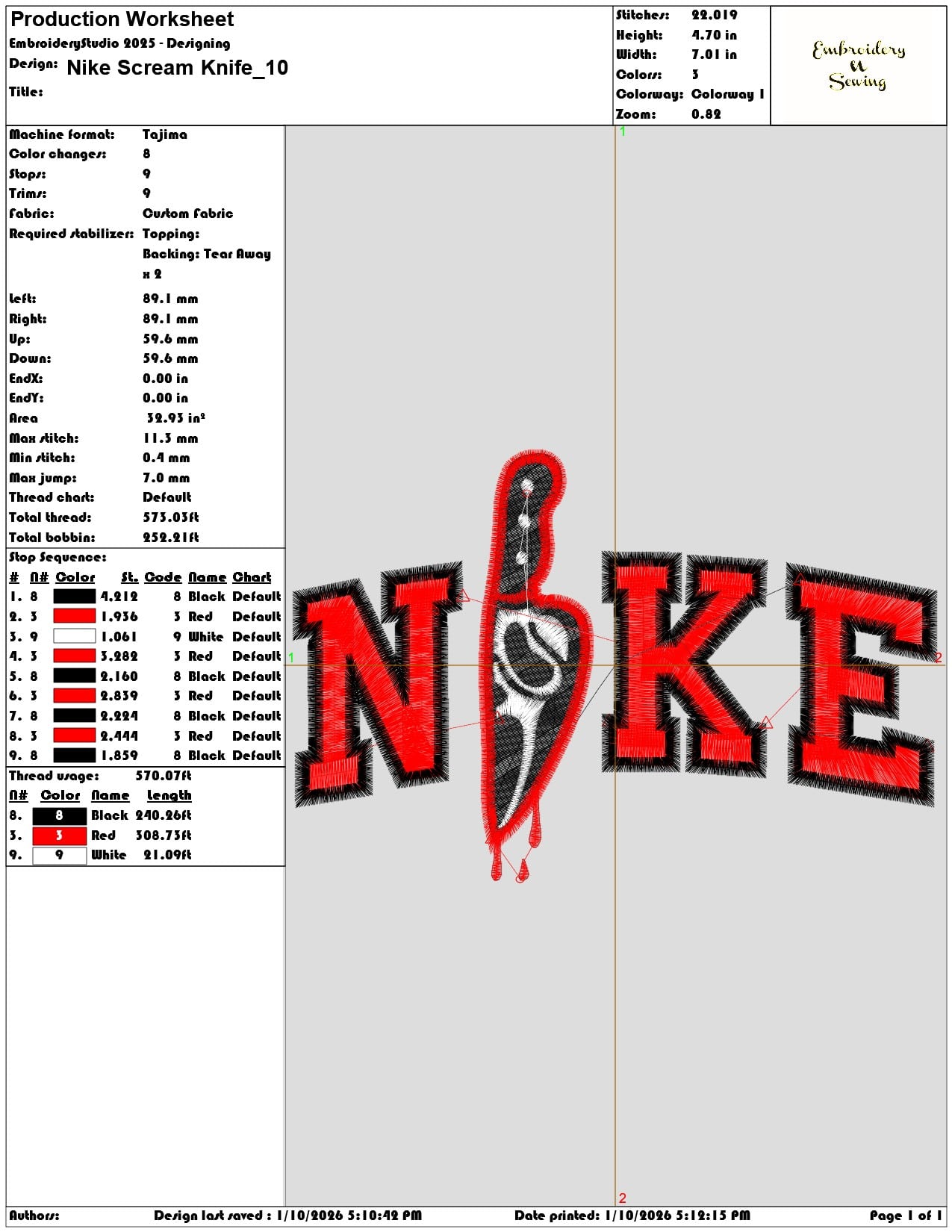Nike Scream Knife - Elegant embroidery design file - instant download — view 3
