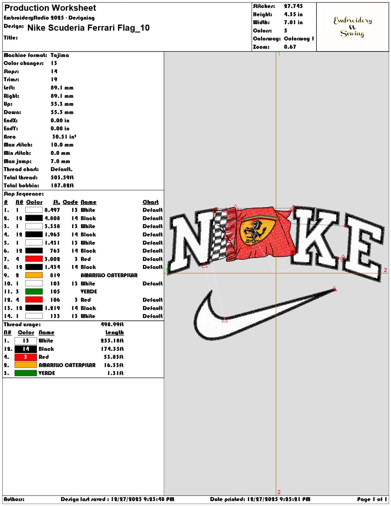 Nike Scuderia Ferrari Flag - Elegant embroidery design file - instant download — view 3