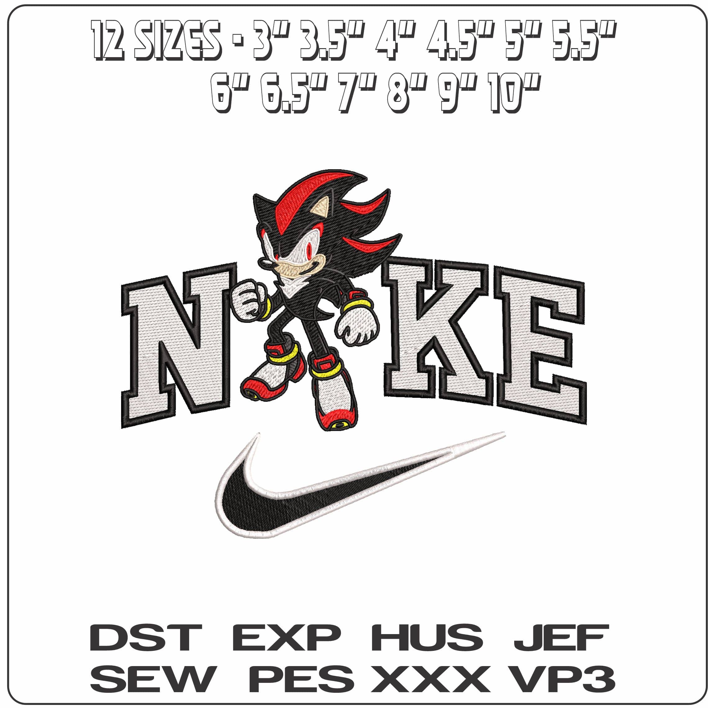Nike Shadow Sonic the Hedgehog - Elegant embroidery design file - instant download — view 2