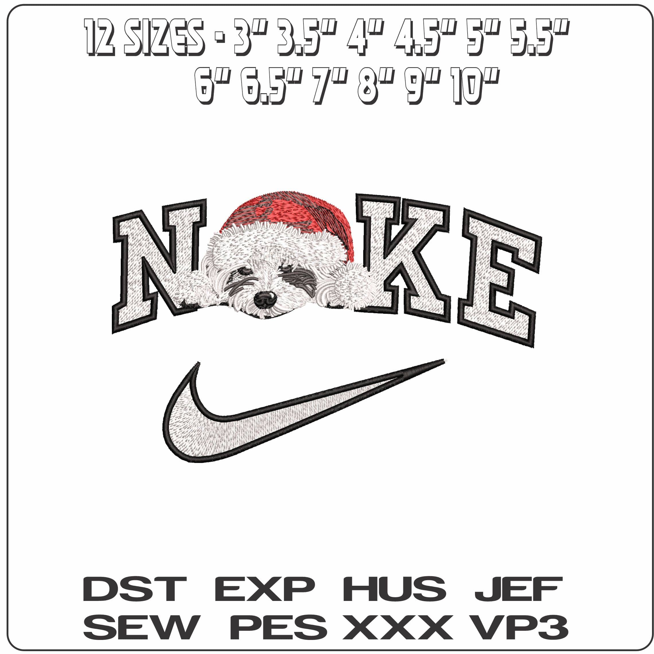 Nike Shitzu Laying with Xmas Hat - Elegant embroidery design file - instant download — view 2