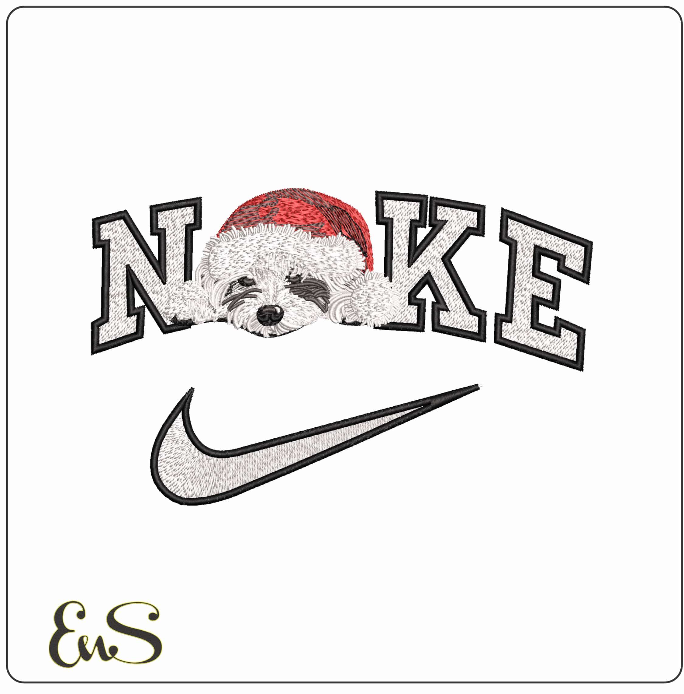 Nike Shitzu Laying with Xmas Hat - Elegant embroidery design file - instant download