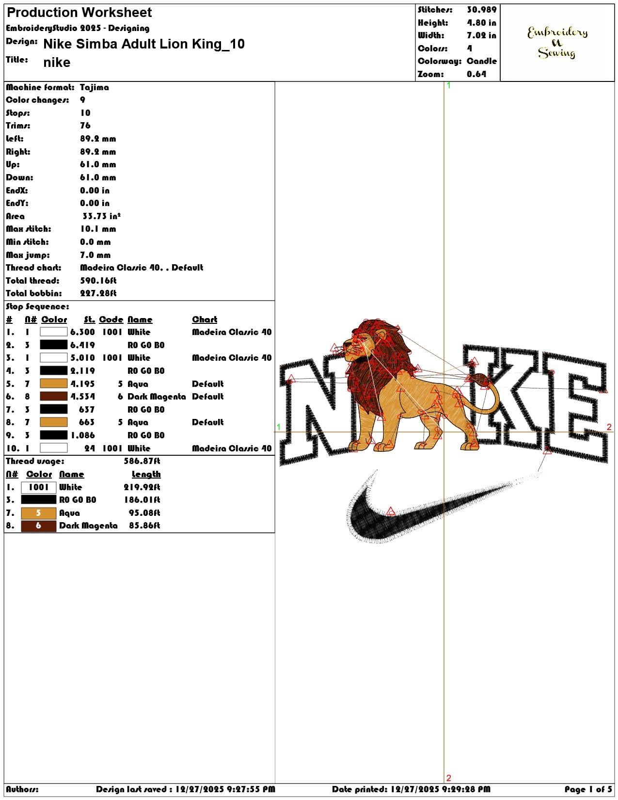 Nike Simba Adult Lion King - Elegant embroidery design file - instant download — view 3