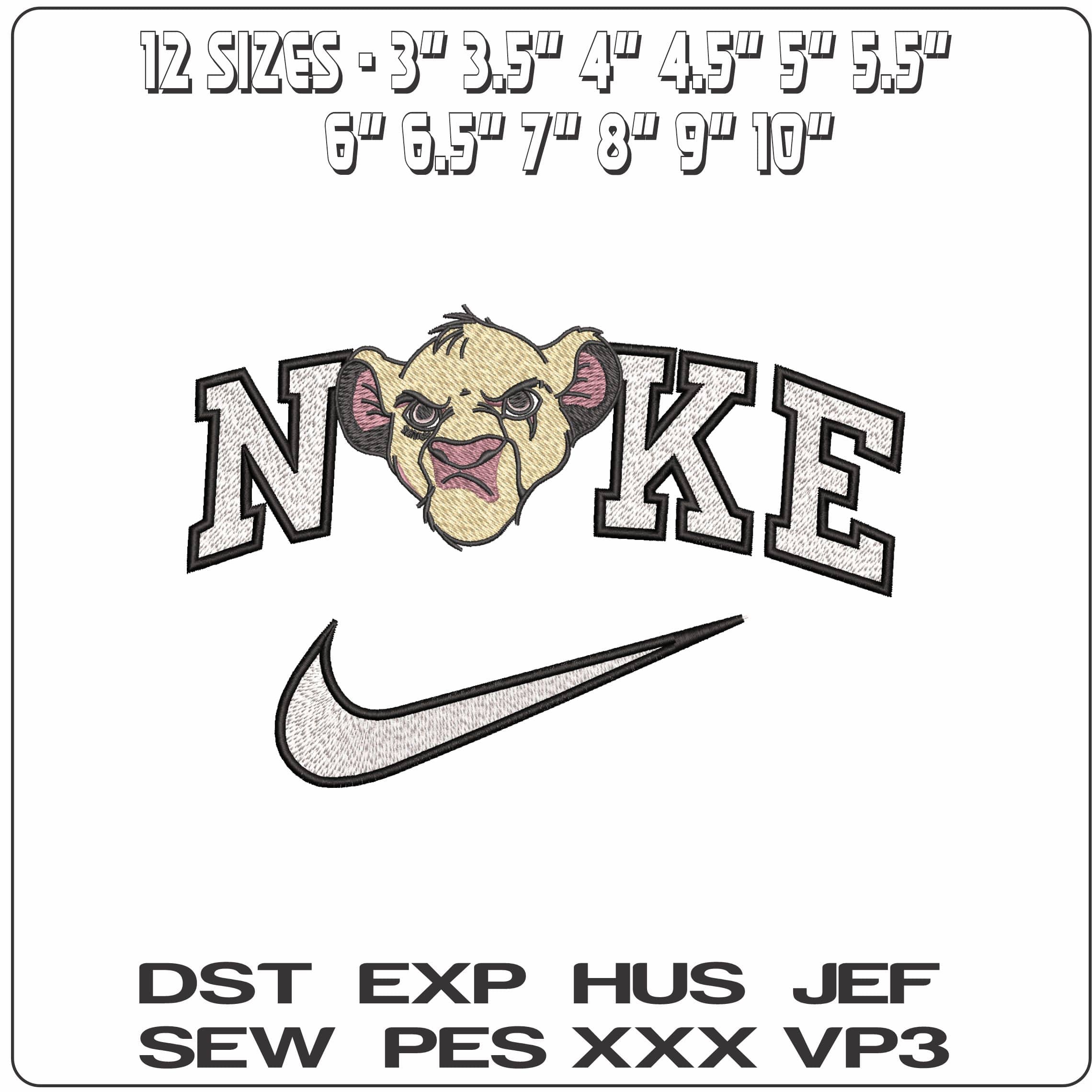 Nike Simba face - Elegant embroidery design file - instant download — view 2
