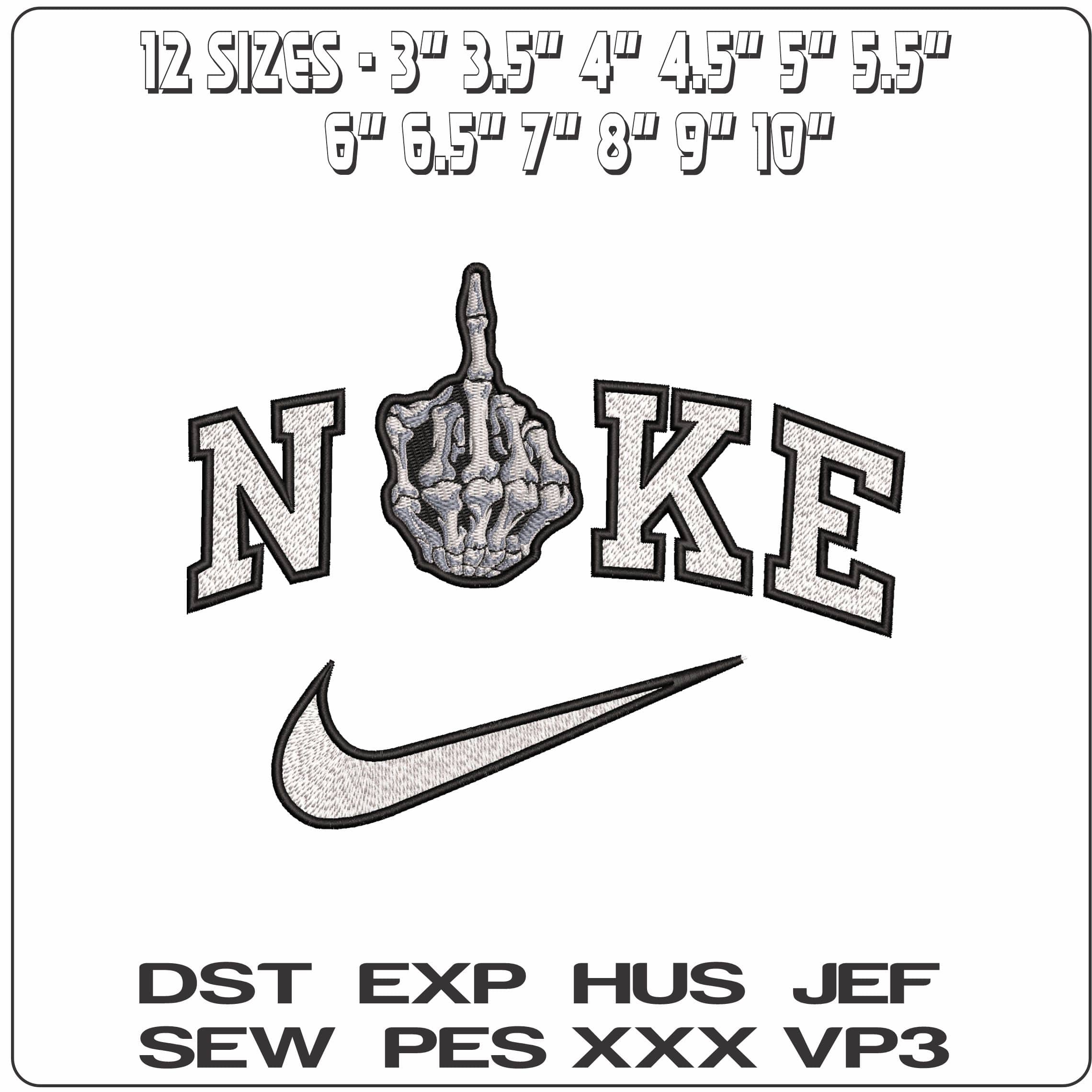 Nike Skeleton giving Finger Shadow - Elegant embroidery design file - instant download — view 2
