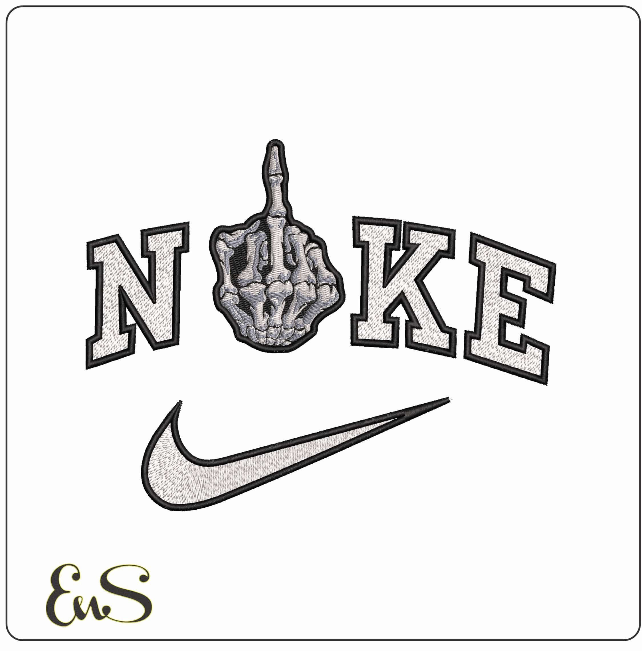 Nike Skeleton giving Finger Shadow - Elegant embroidery design file - instant download