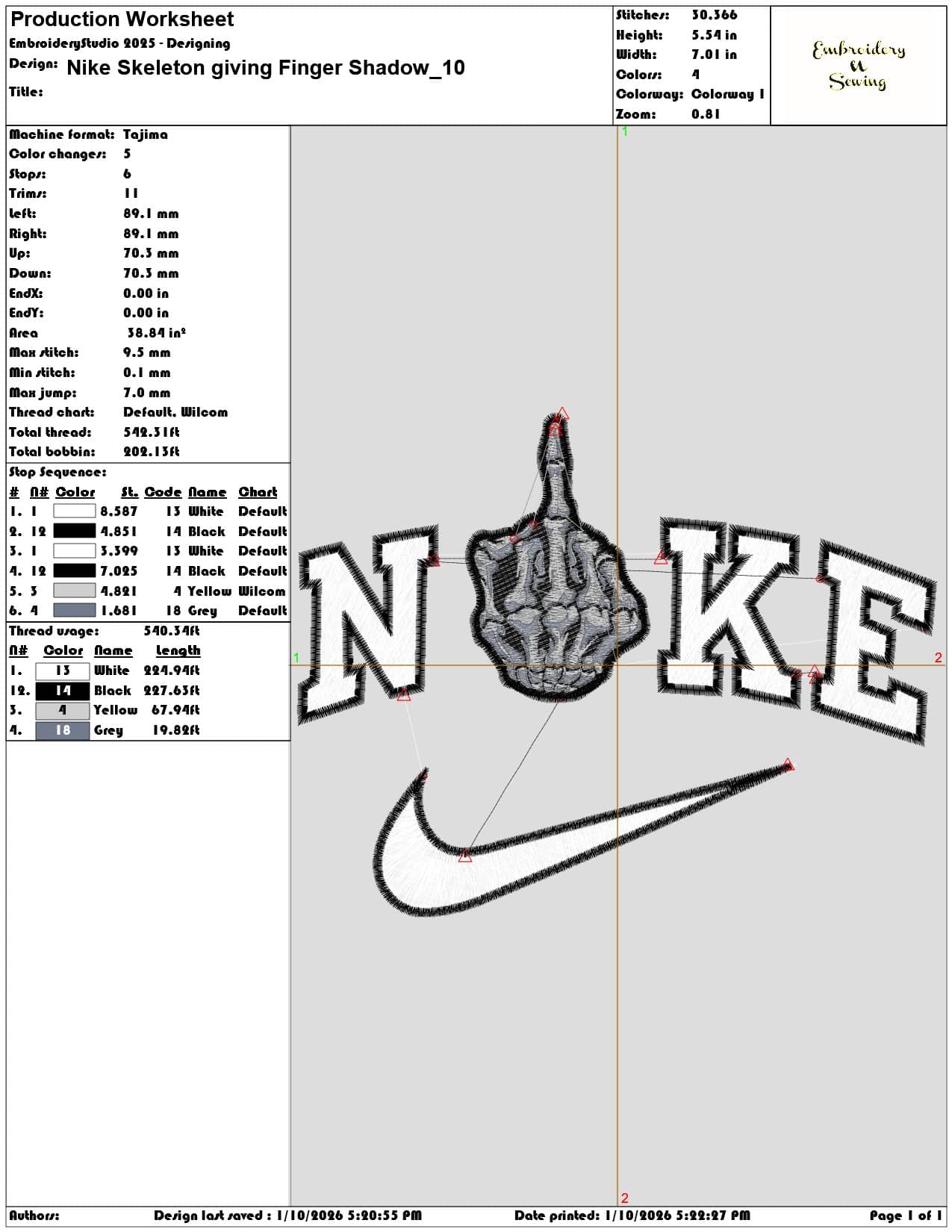 Nike Skeleton giving Finger Shadow - Elegant embroidery design file - instant download — view 3