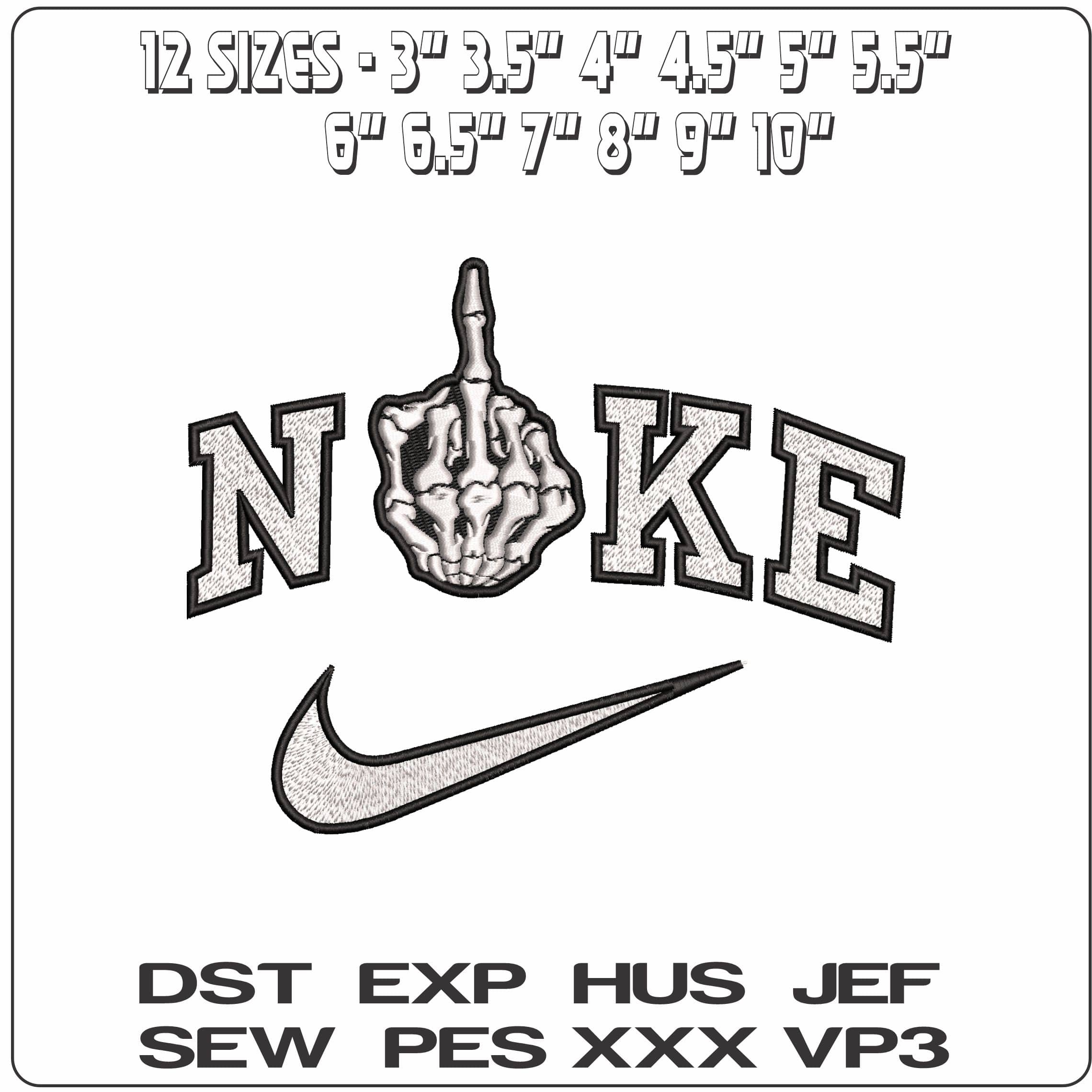 Nike Skeleton giving Finger White - Elegant embroidery design file - instant download — view 2