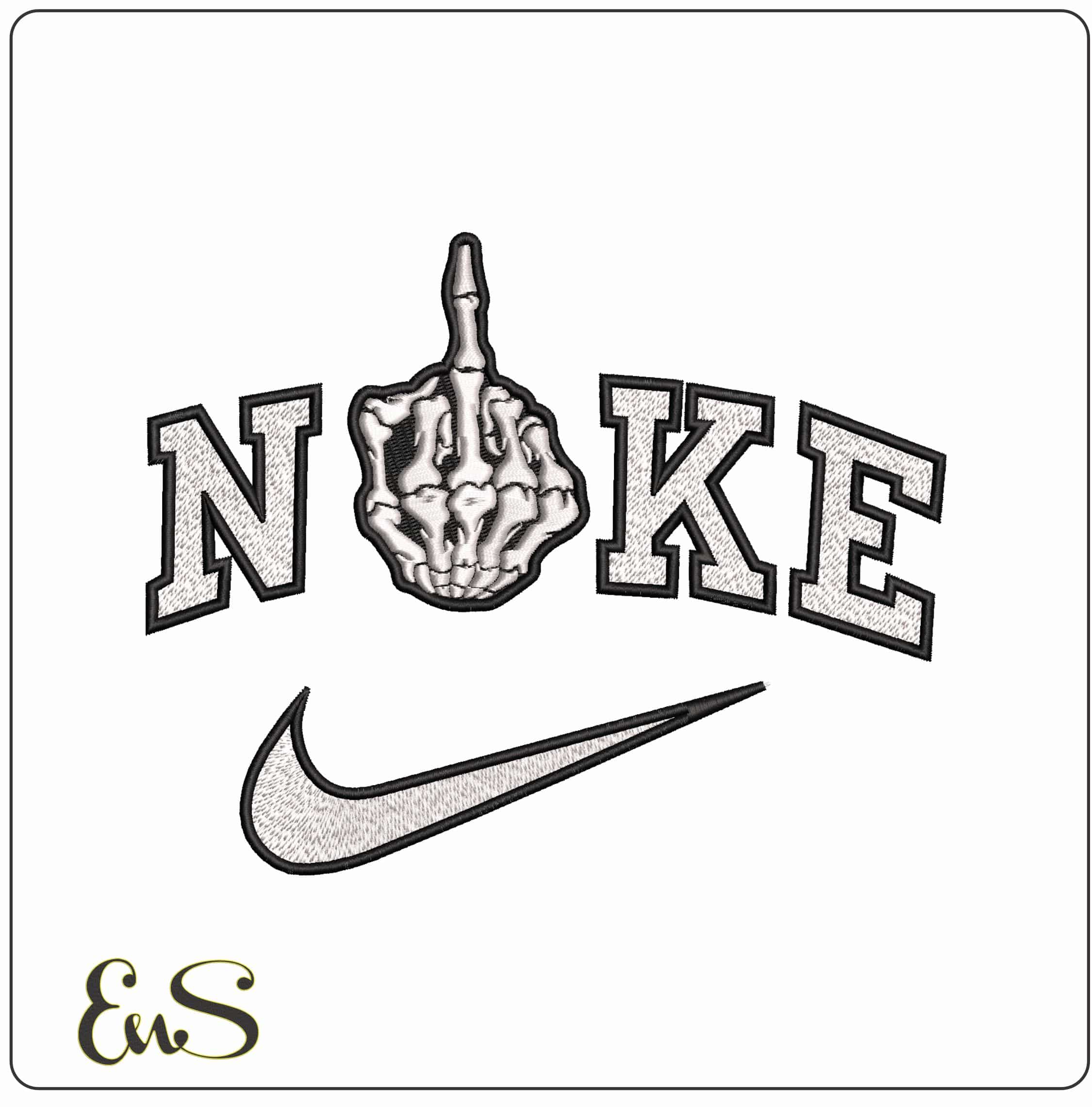 Nike Skeleton giving Finger White - Elegant embroidery design file - instant download