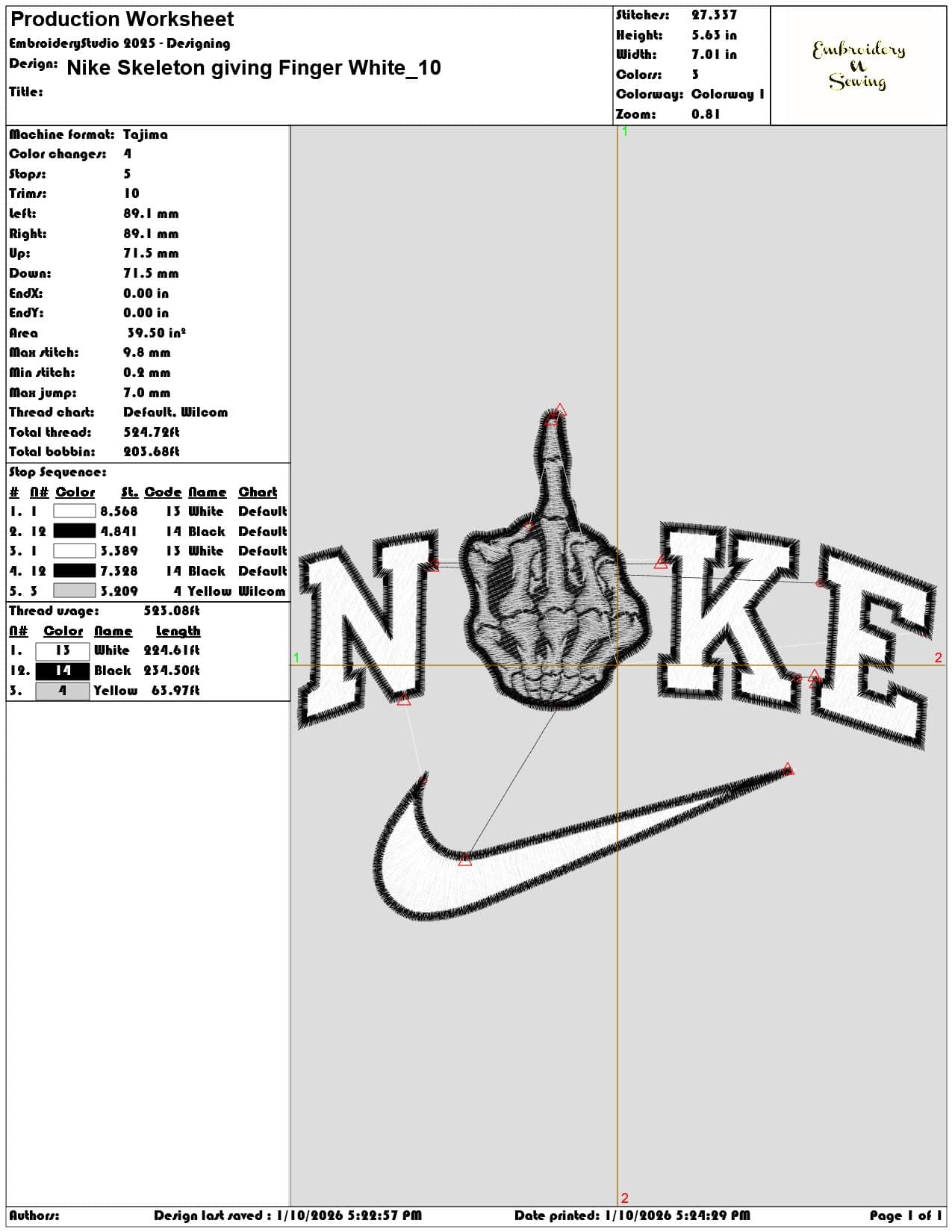 Nike Skeleton giving Finger White - Elegant embroidery design file - instant download — view 3