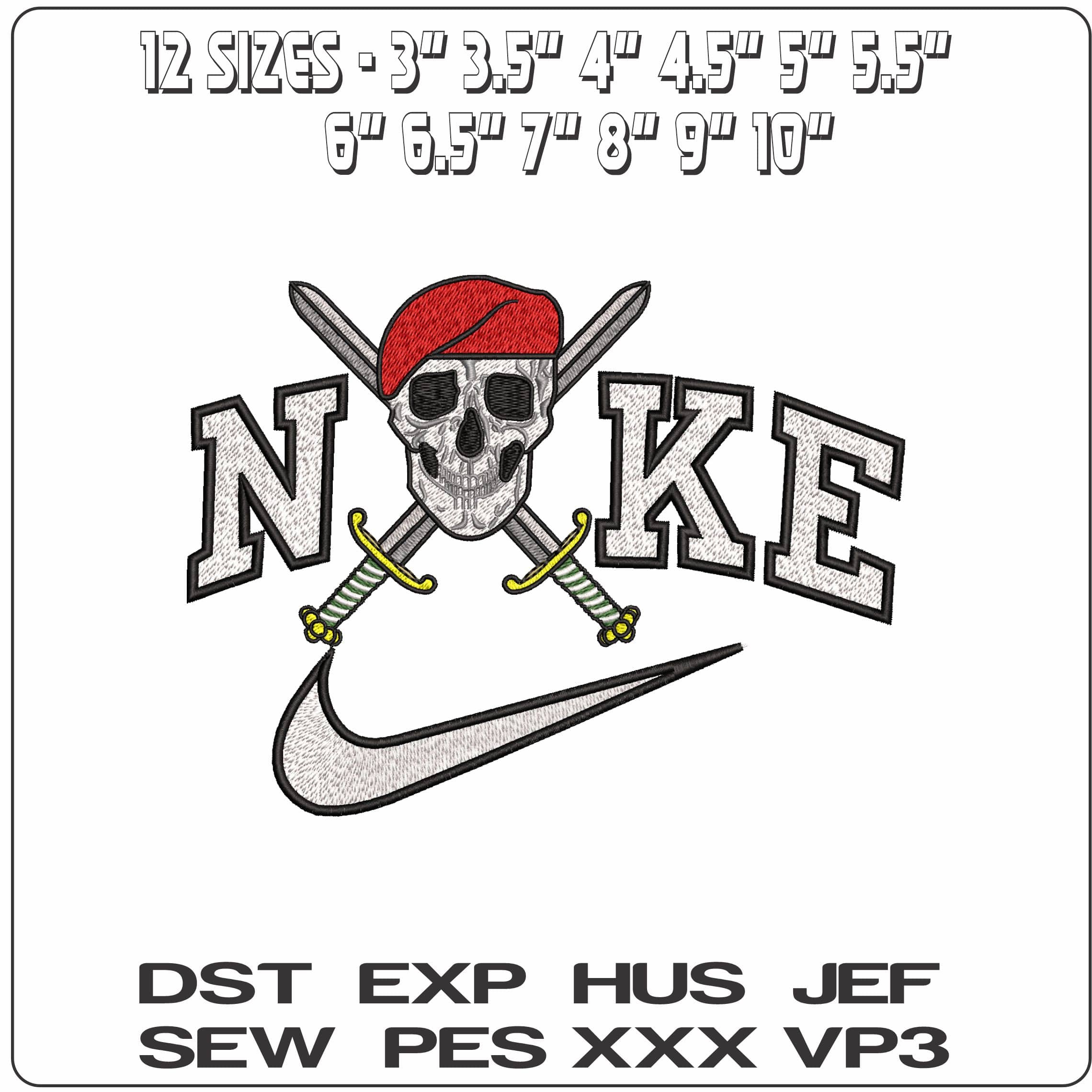 Nike Skull Crossed Swords Red Beret - Elegant embroidery design file - instant download — view 2