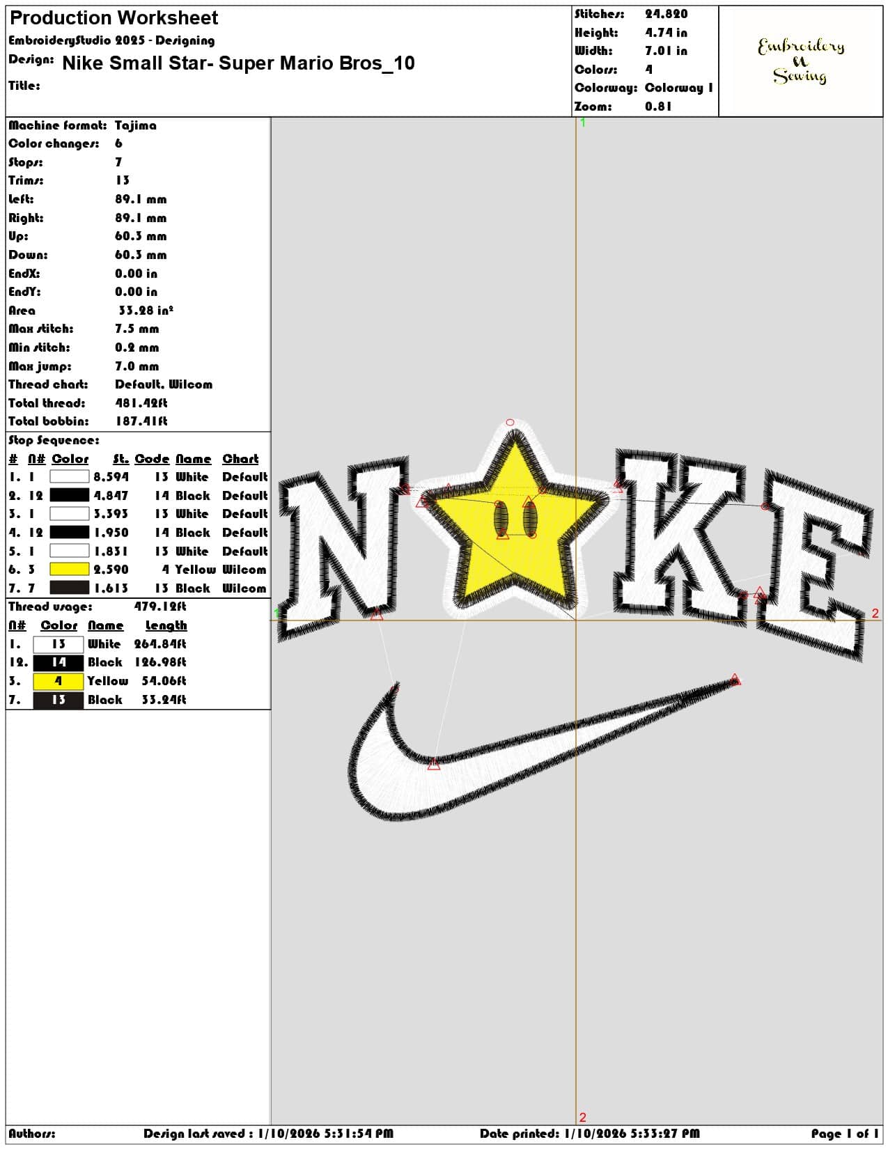 Nike Small Star Super Mario Bros - Elegant embroidery design file - instant download — view 3