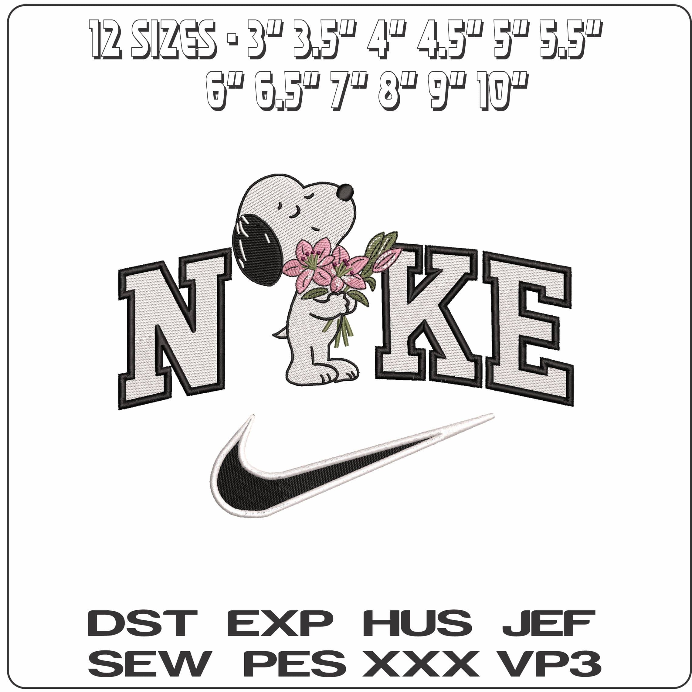 Nike Snoopy Holding Roses - Elegant embroidery design file - instant download — view 2