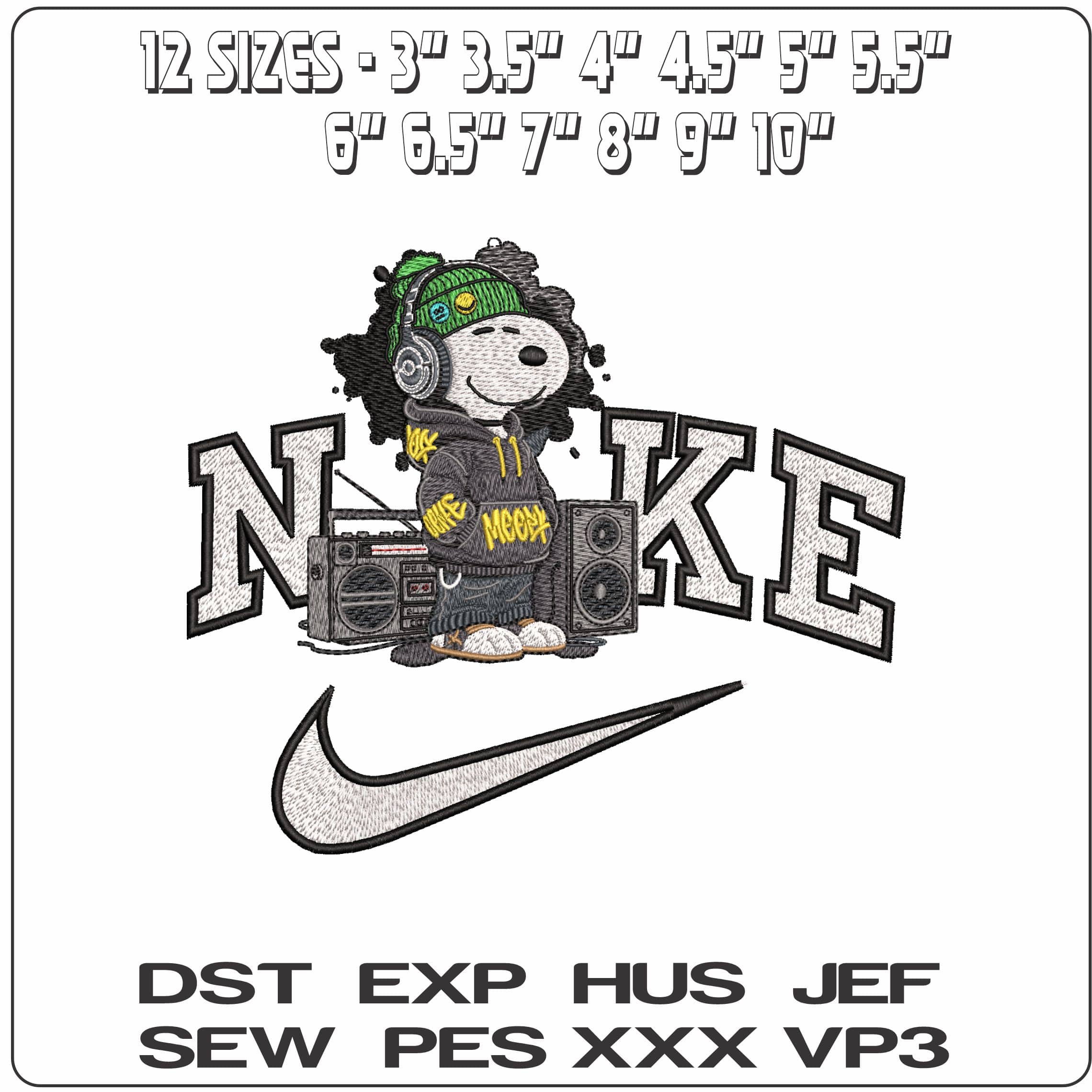Nike Snoopy with Boom Box - Elegant embroidery design file - instant download — view 2
