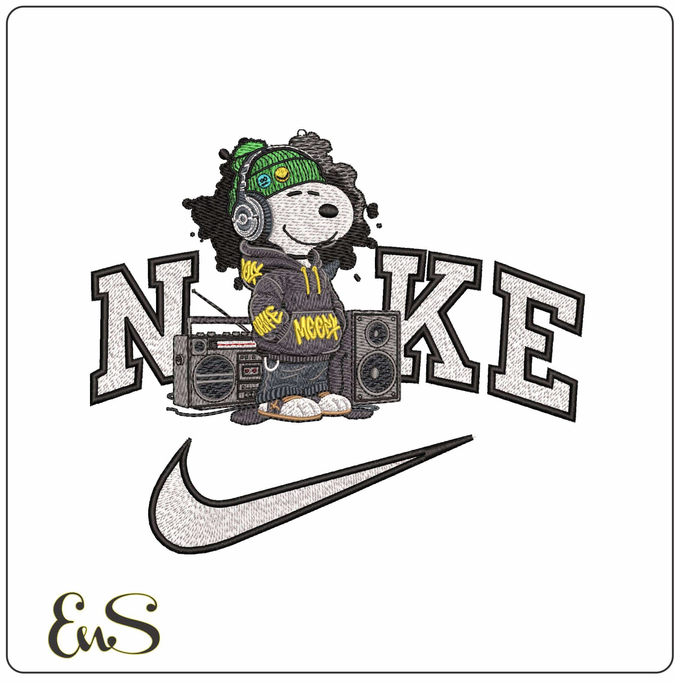 Nike Snoopy with Boom Box - Elegant embroidery design file - instant download