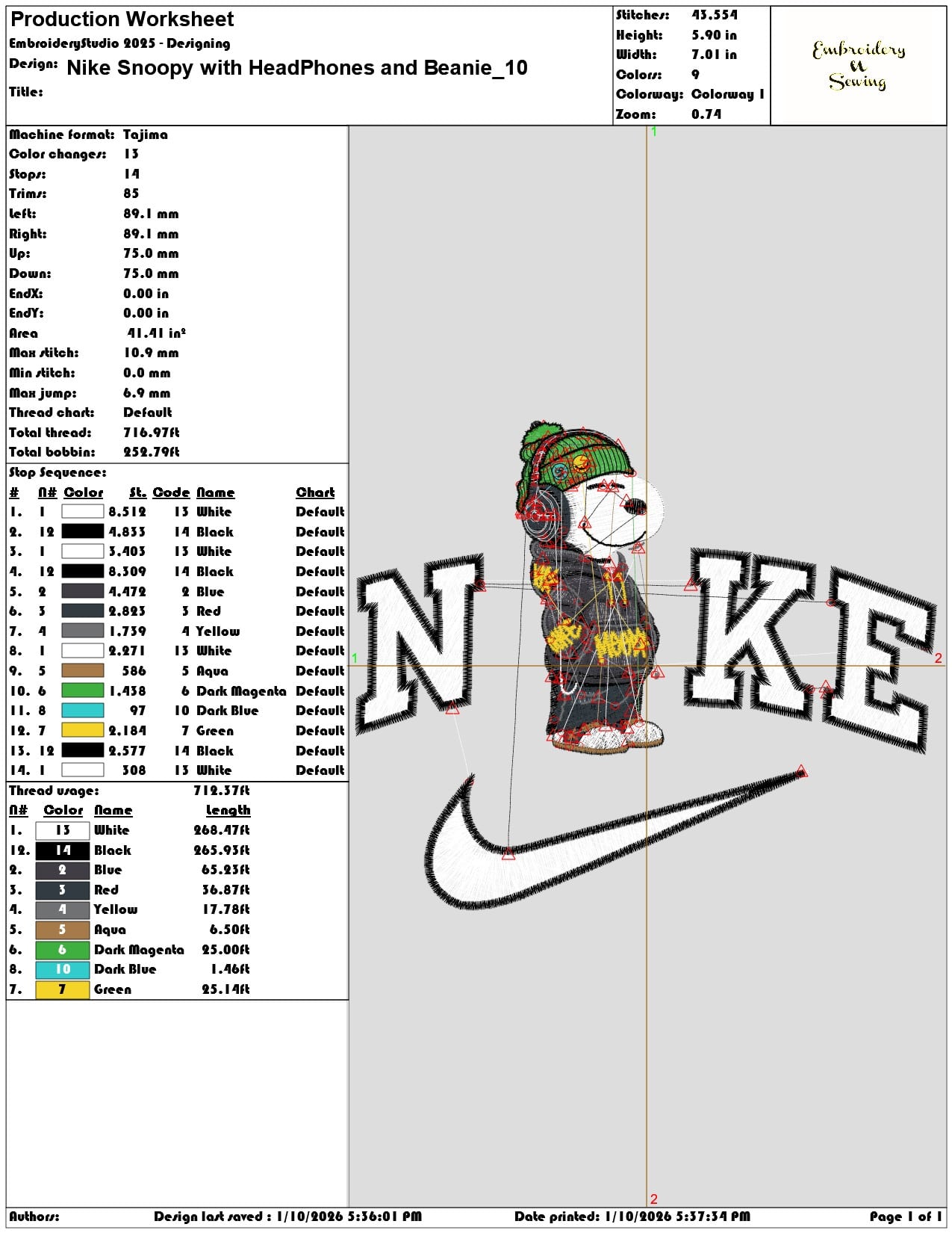Nike Snoopy with HeadPhones and Beanie - Elegant embroidery design file - instant download — view 3