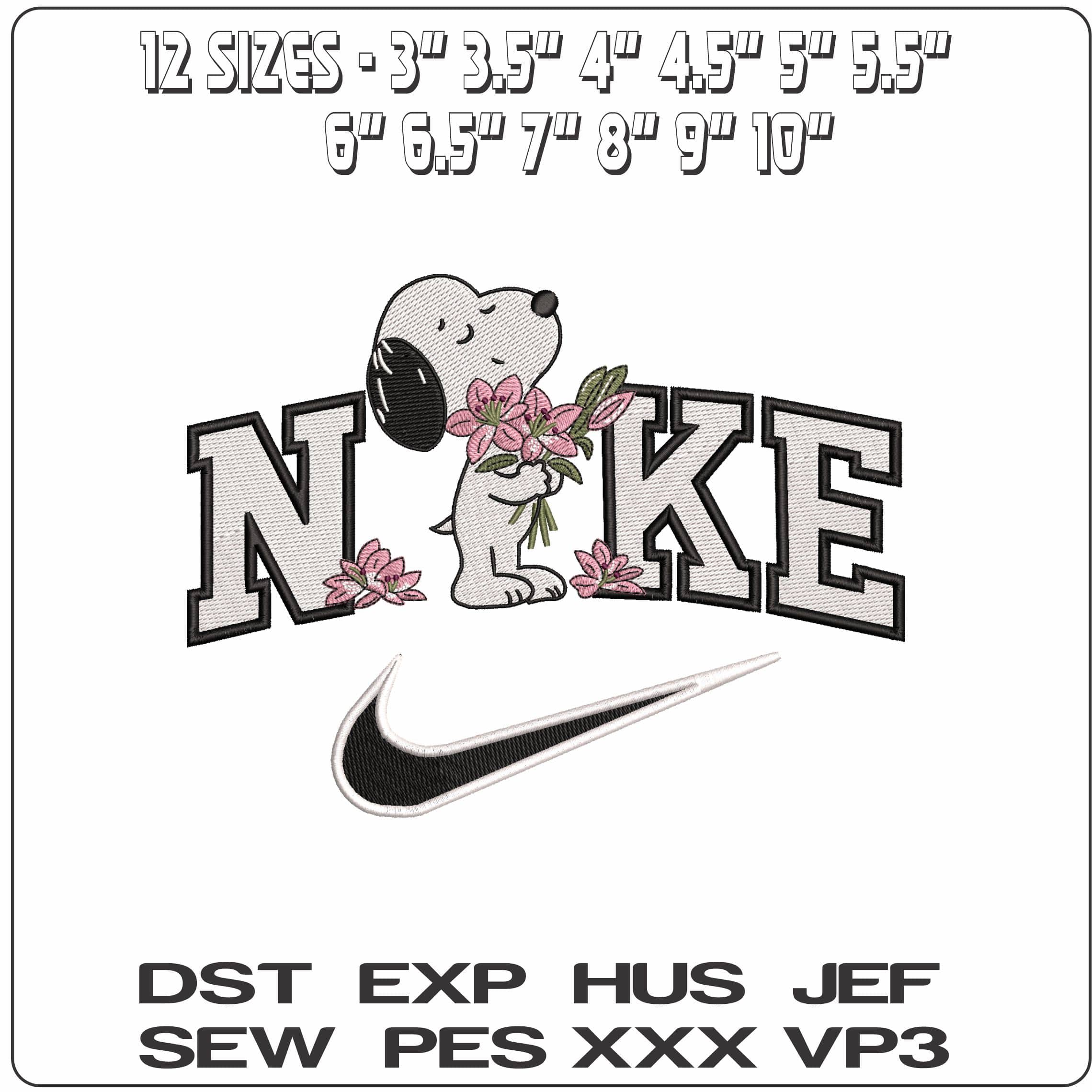 Nike Snoopy with Red Roses - Elegant embroidery design file - instant download — view 2