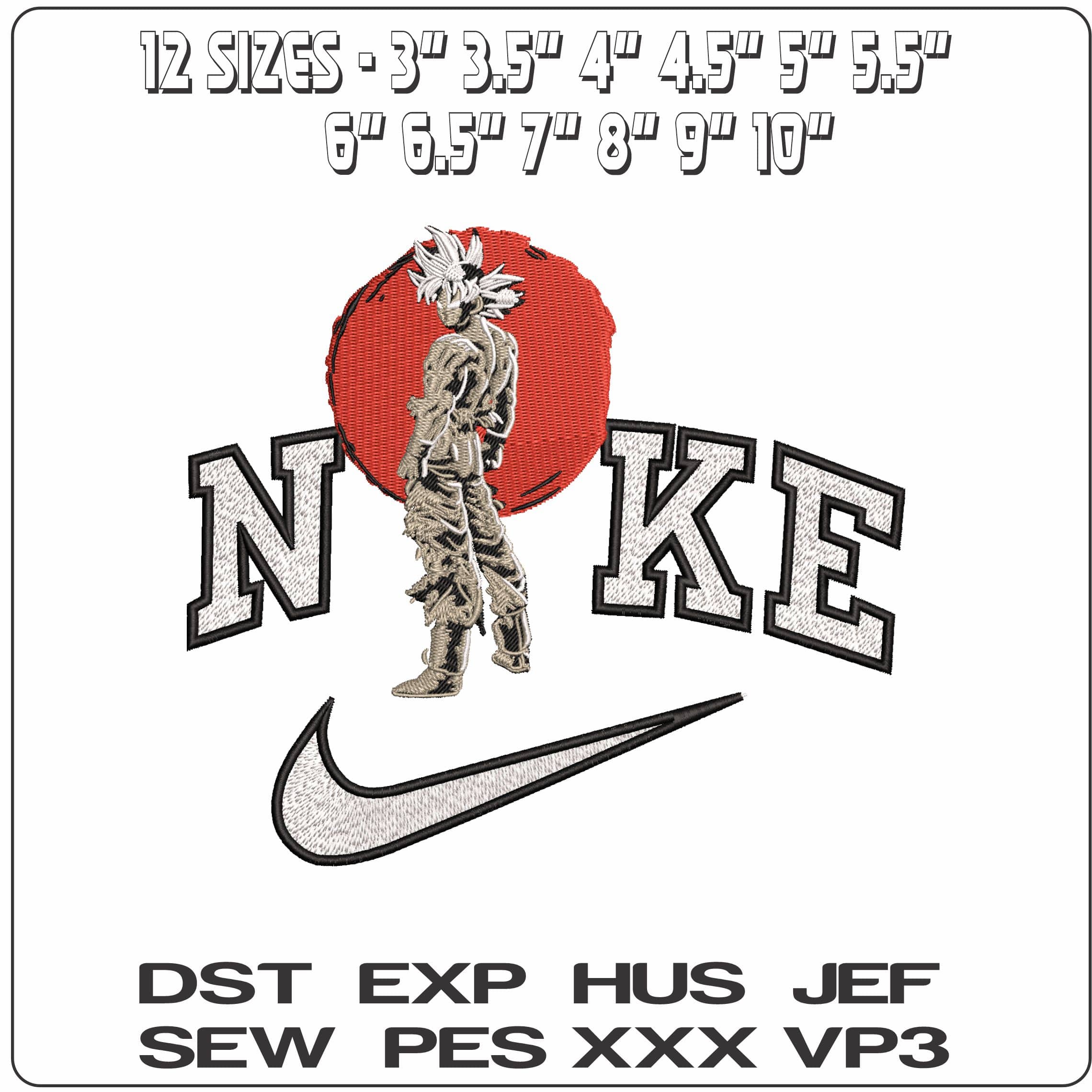 Nike Son Goku standing in Sun Dragon Ball Anime - Elegant embroidery design file - instant download — view 2