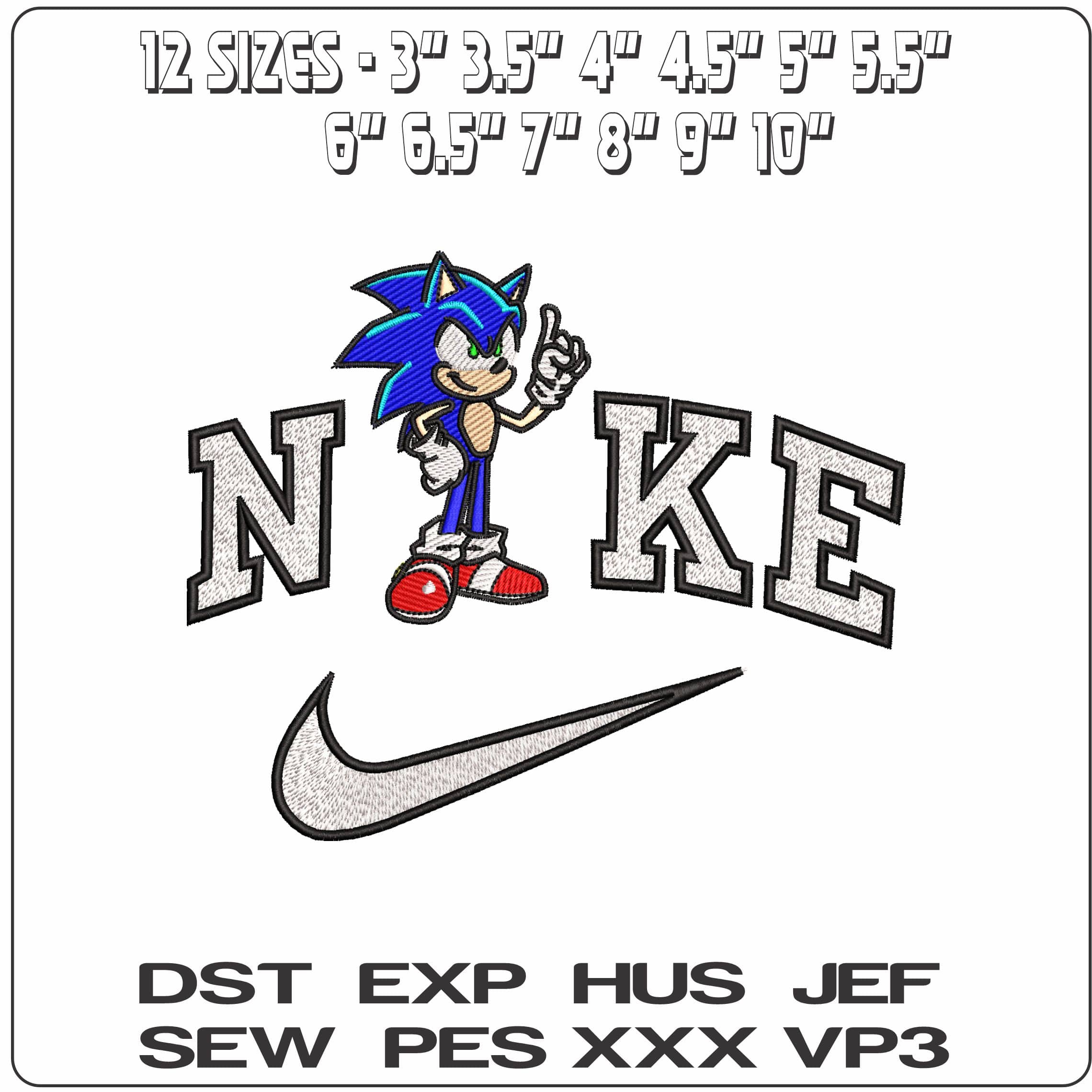 Nike Sonic The Hedgehog Basic - Elegant embroidery design file - instant download — view 2