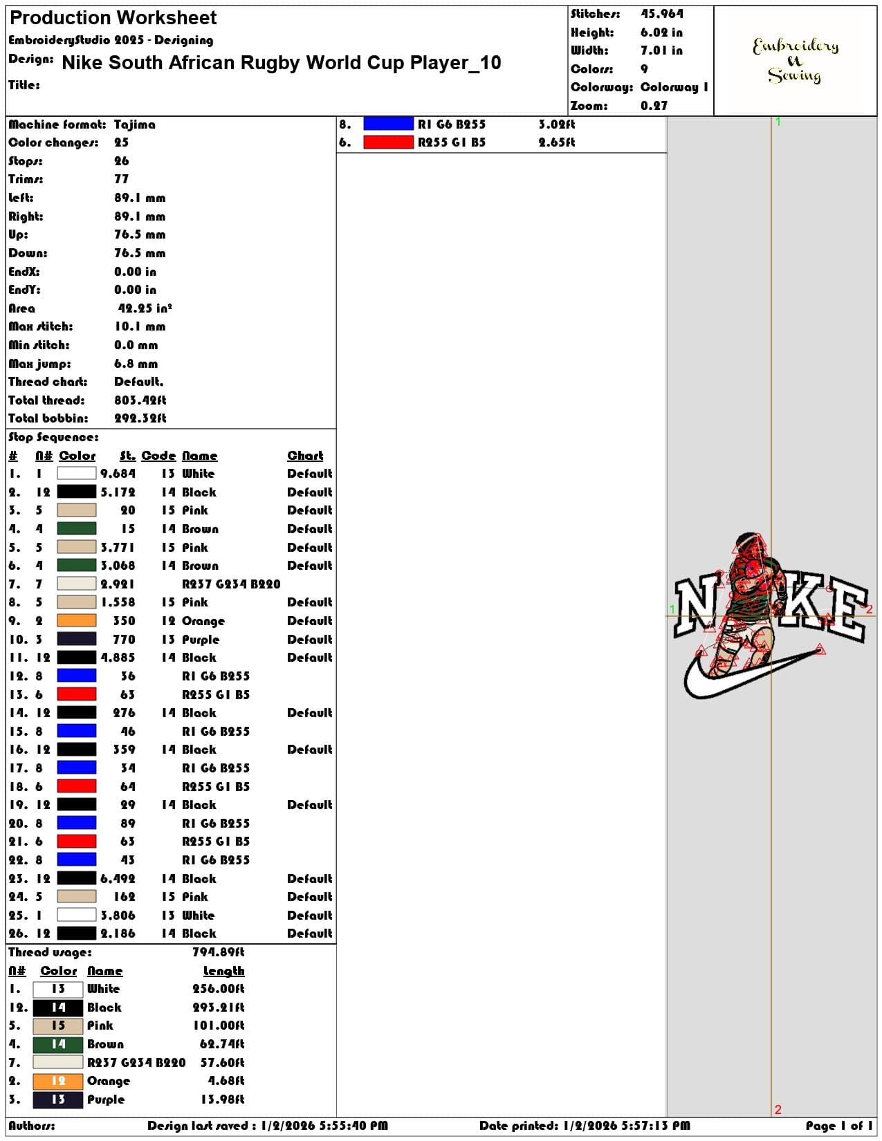 Nike South African Rugby World Cup Player - Elegant embroidery design file - instant download — view 3